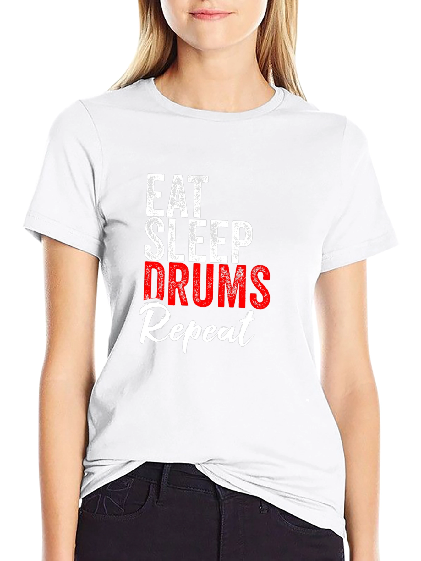 Eat Sleep Drums Repeat Black Graphic T-Shirt