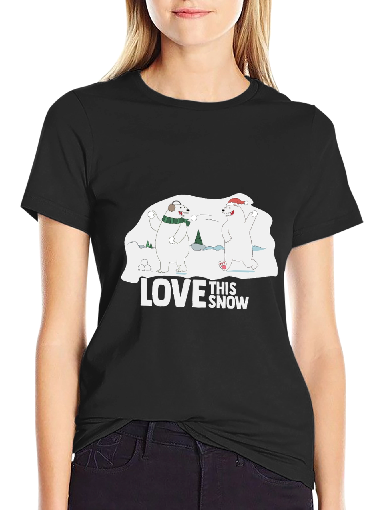 Winter Fun Bears Graphic Tee - Black