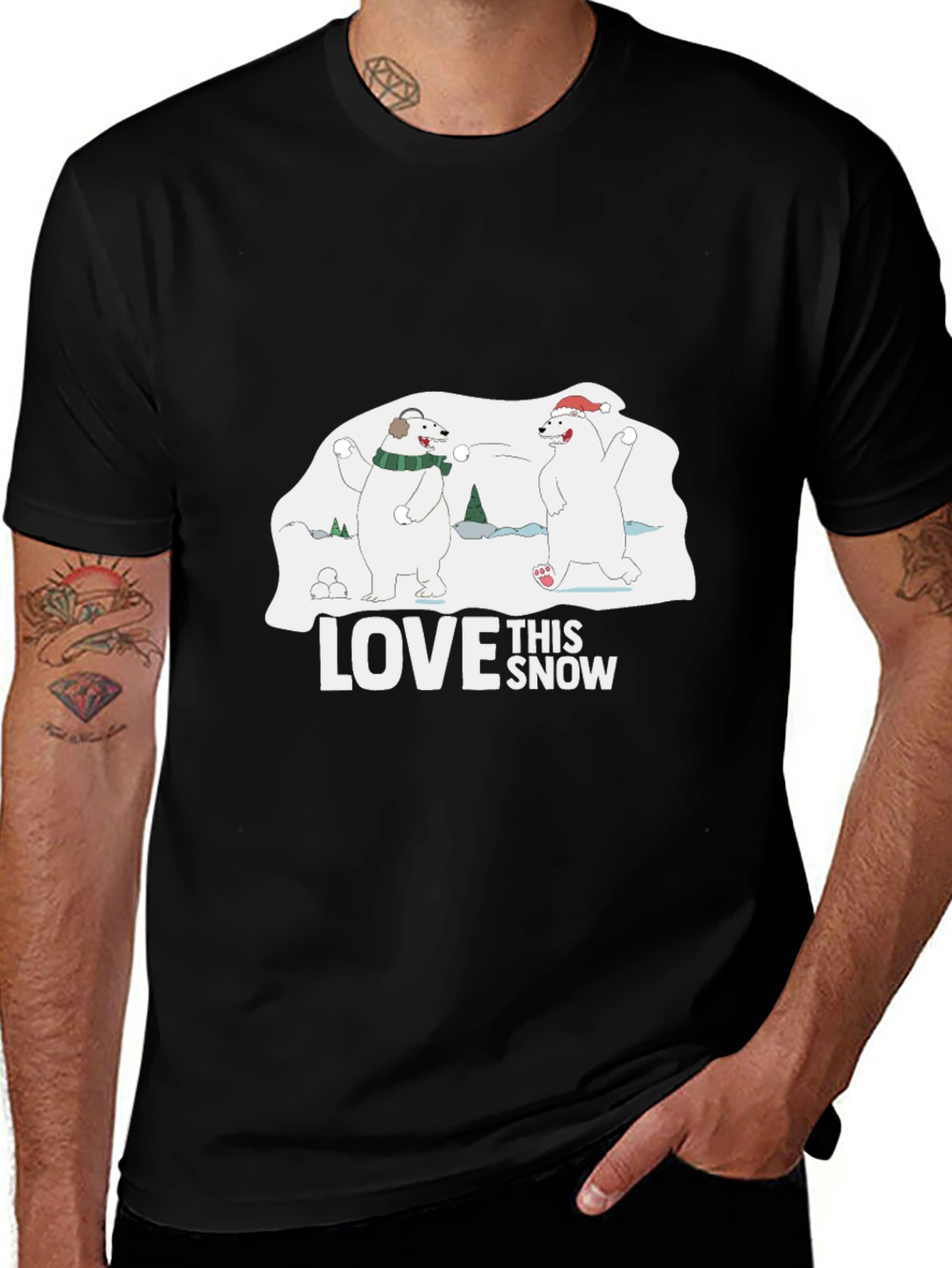 Winter Fun Bears Graphic Tee - Black