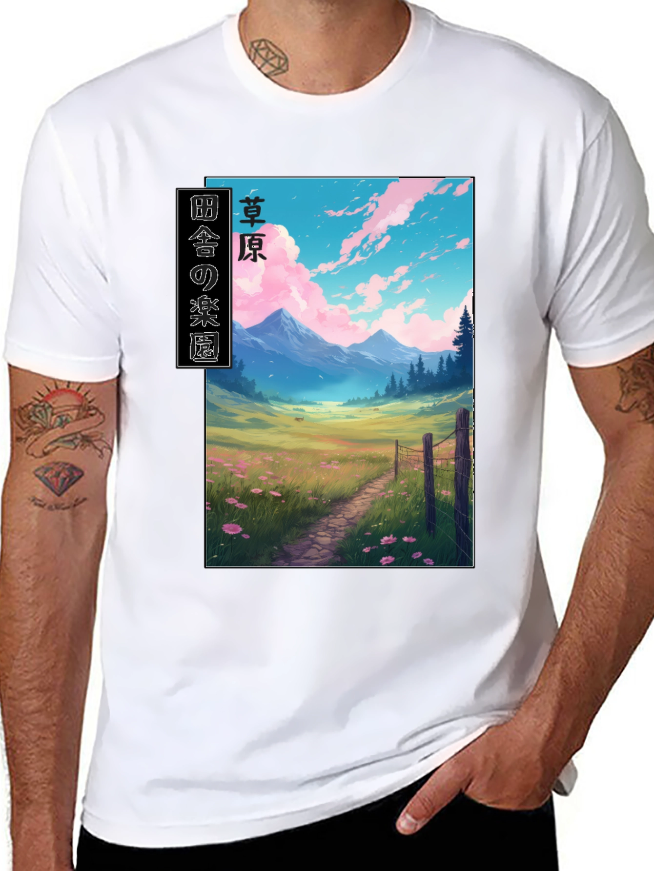 Anime Landscape Graphic Tee - Stylish Black T-Shirt