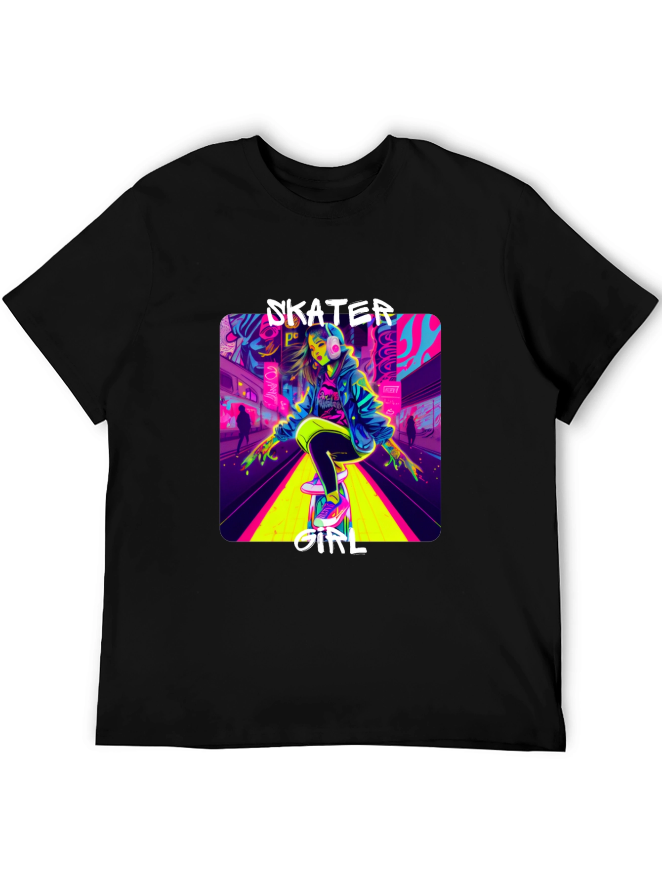 Skater Girl Neon Graphic T-Shirt