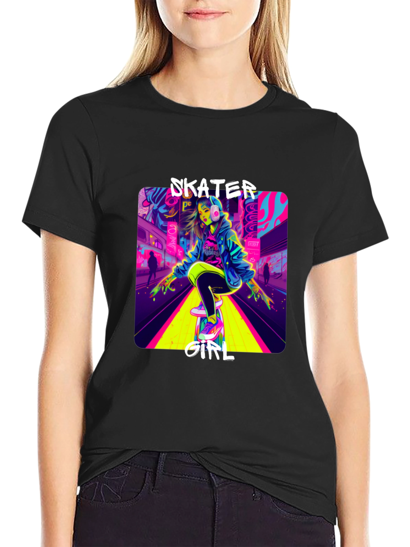 Skater Girl Neon Graphic T-Shirt