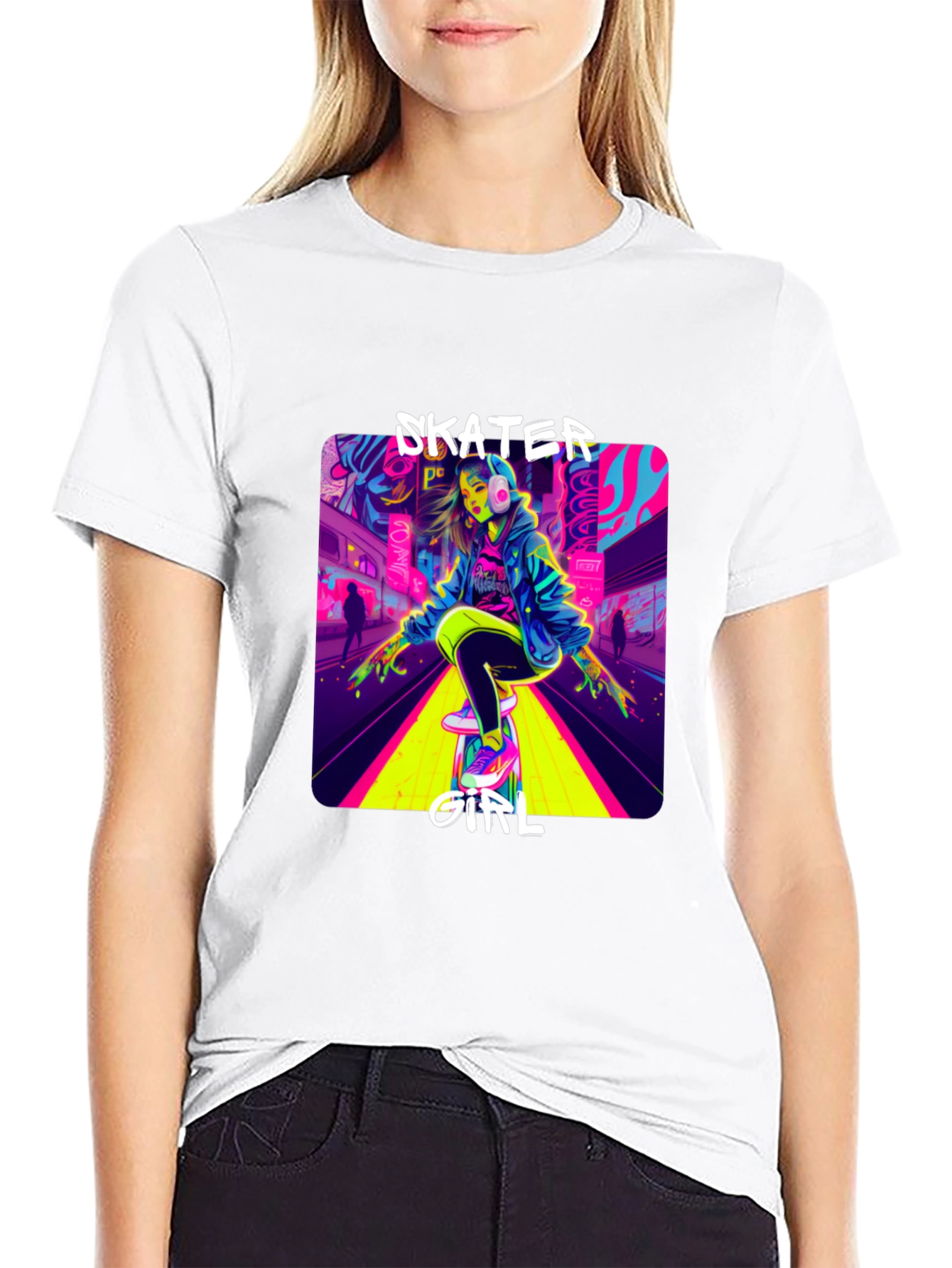 Skater Girl Neon Graphic T-Shirt