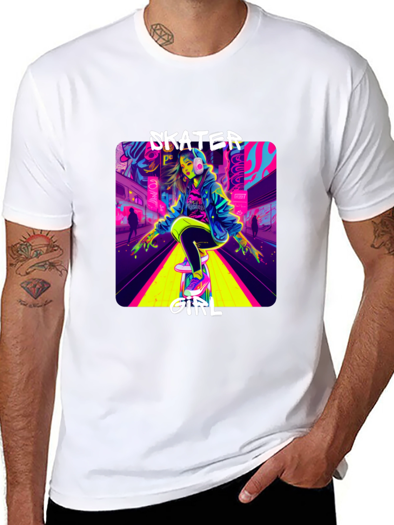 Skater Girl Neon Graphic T-Shirt