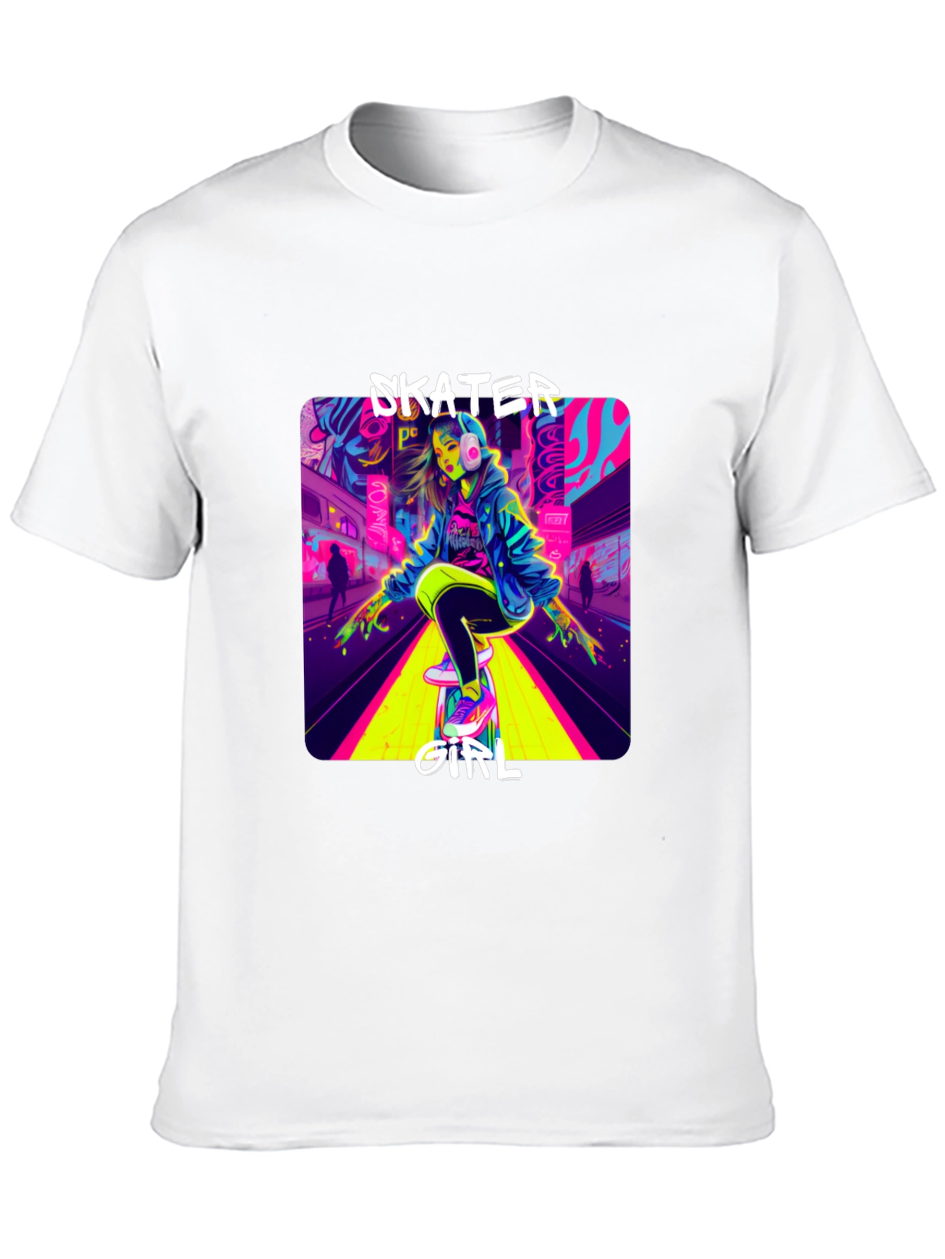 Skater Girl Neon Graphic T-Shirt