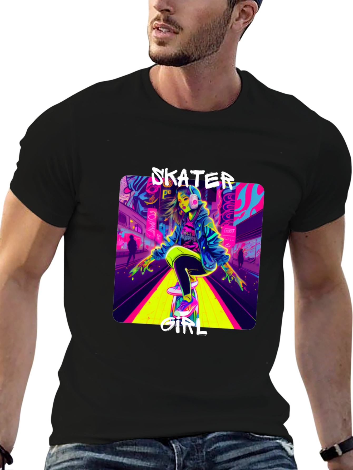 Skater Girl Neon Graphic T-Shirt