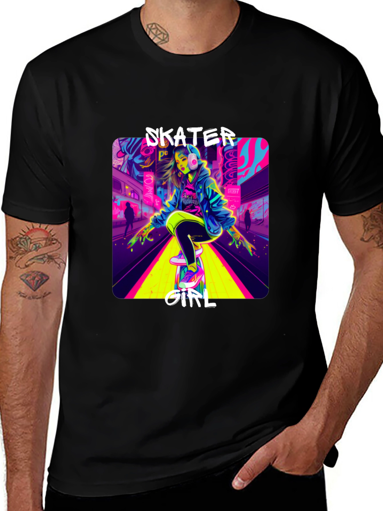 Skater Girl Neon Graphic T-Shirt