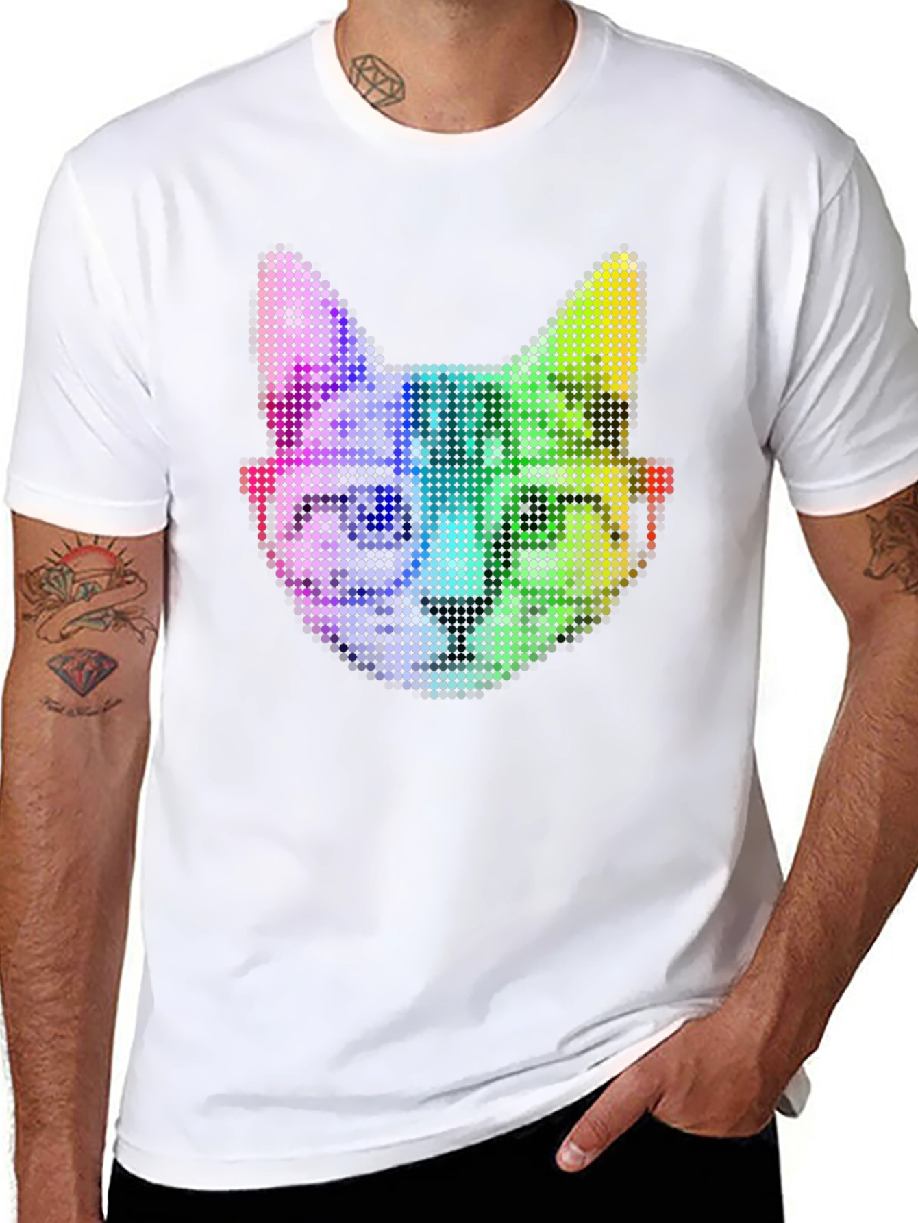 Rainbow Pixel Cat Graphic T-Shirt
