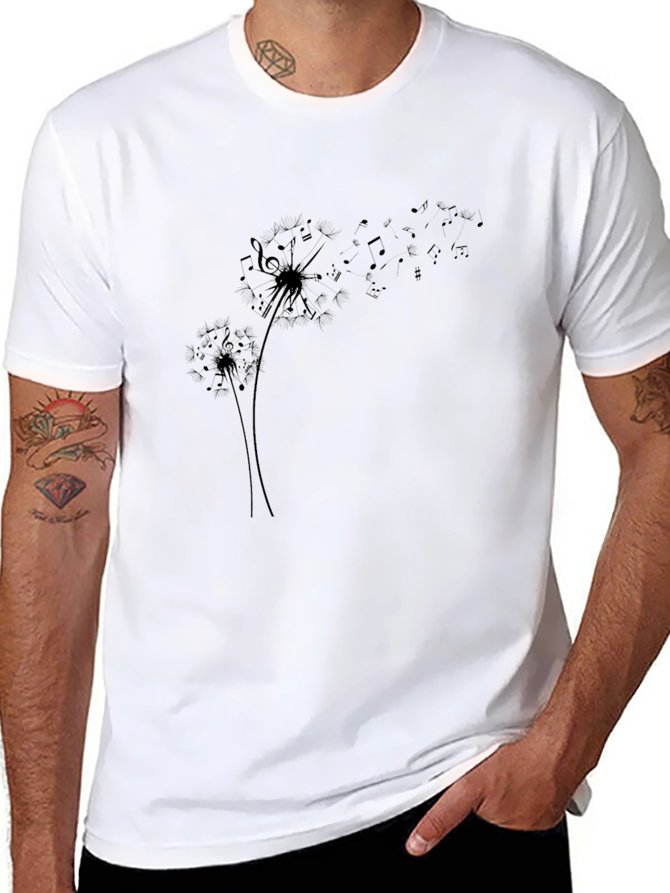 Dandelion Music Note Black T-Shirt