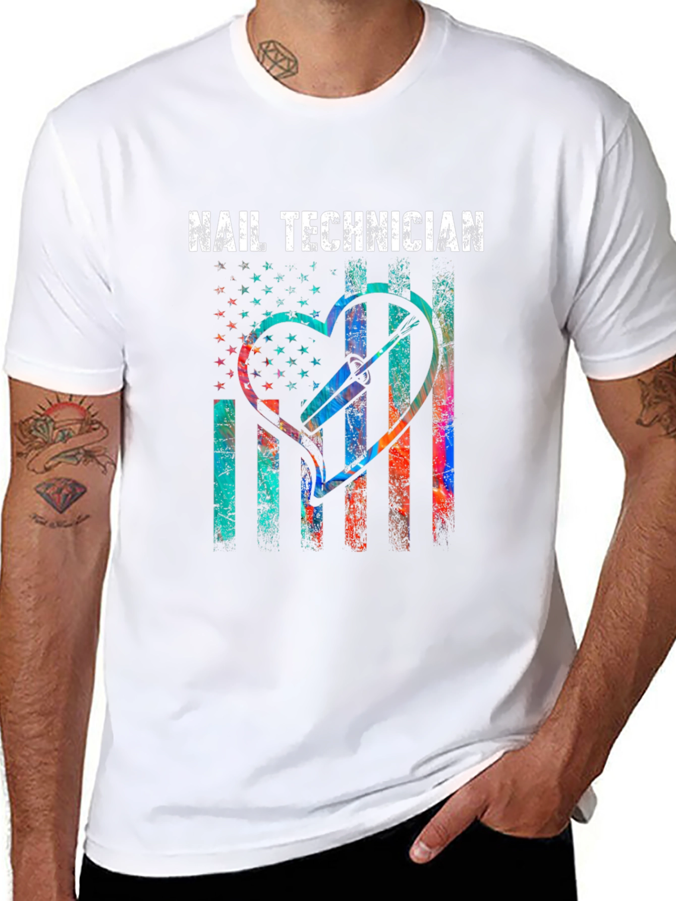Nail Technician T-Shirt - Patriotic Heart Design
