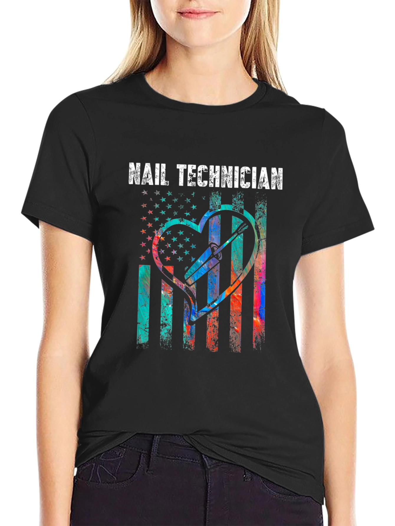 Nail Technician T-Shirt - Patriotic Heart Design