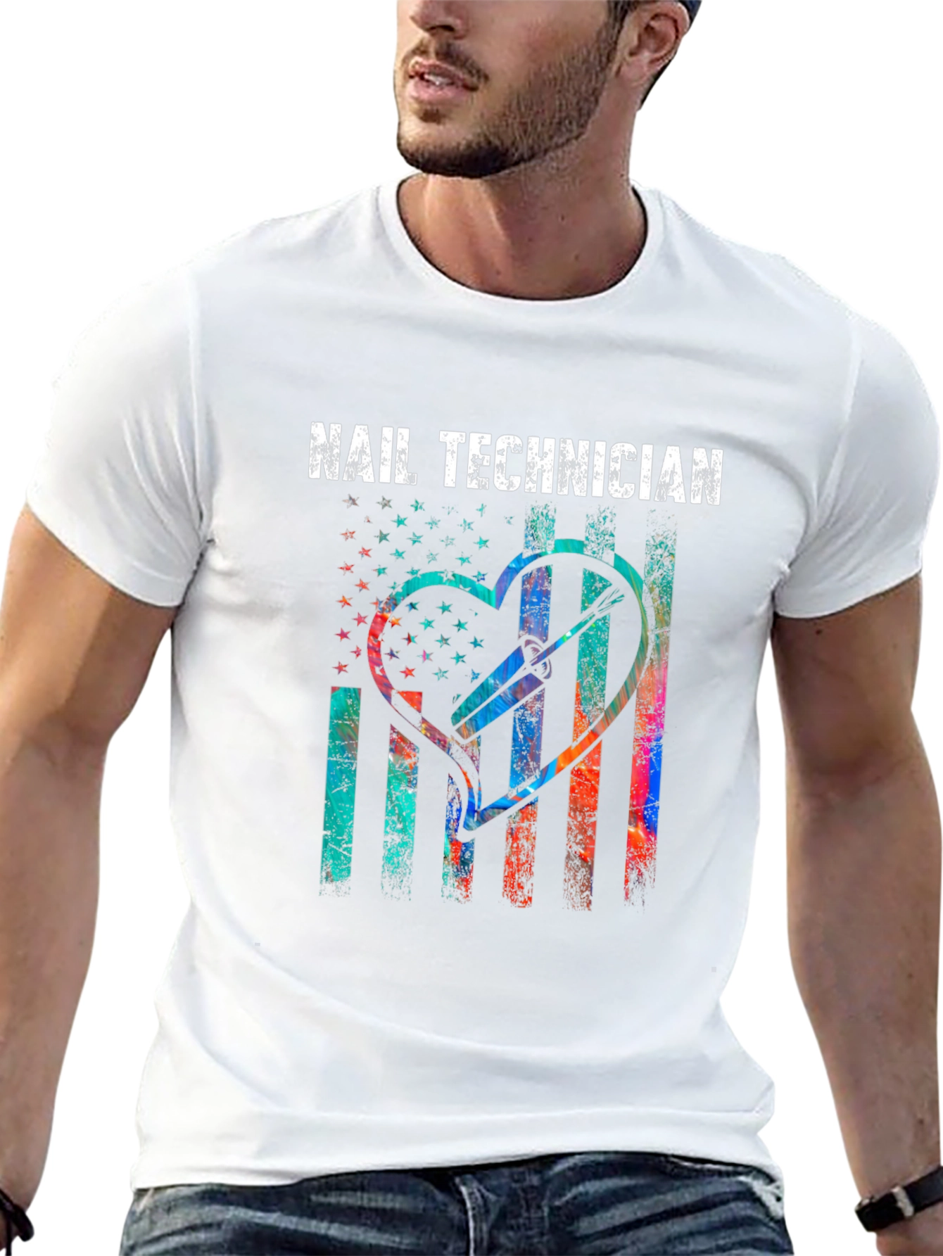 Nail Technician T-Shirt - Patriotic Heart Design