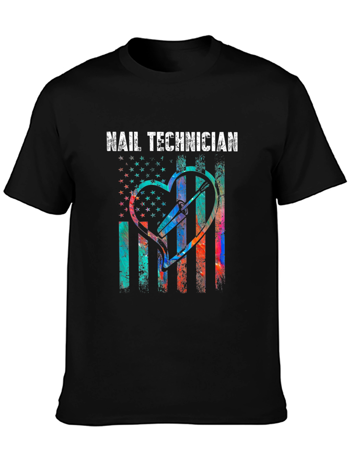 Nail Technician T-Shirt - Patriotic Heart Design