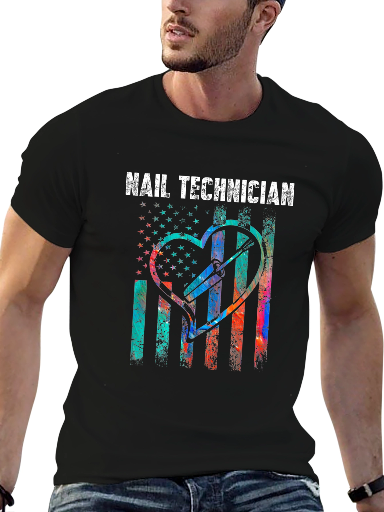 Nail Technician T-Shirt - Patriotic Heart Design