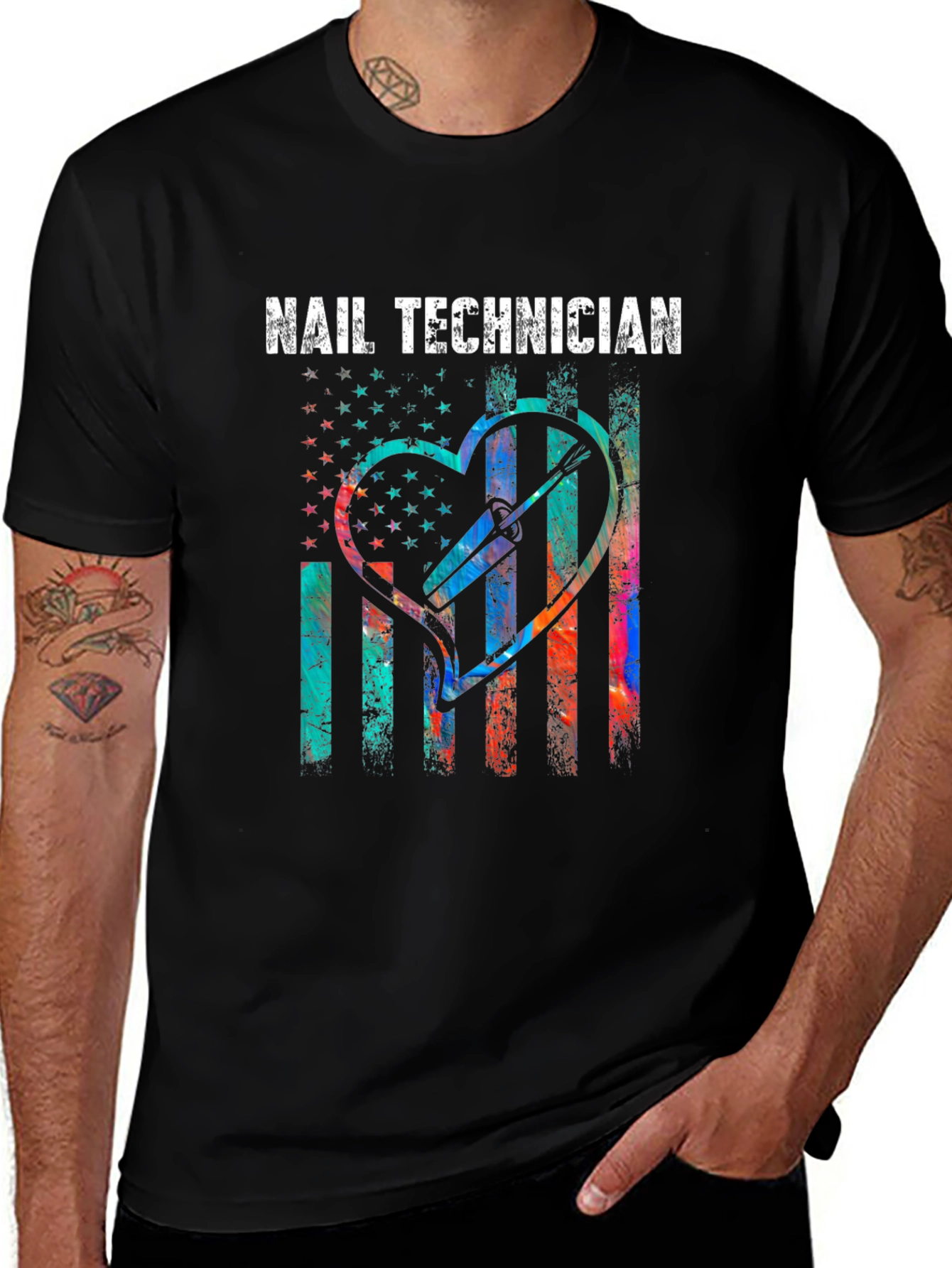 Nail Technician T-Shirt - Patriotic Heart Design