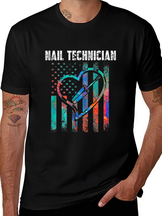 Nail Technician T-Shirt - Patriotic Heart Design