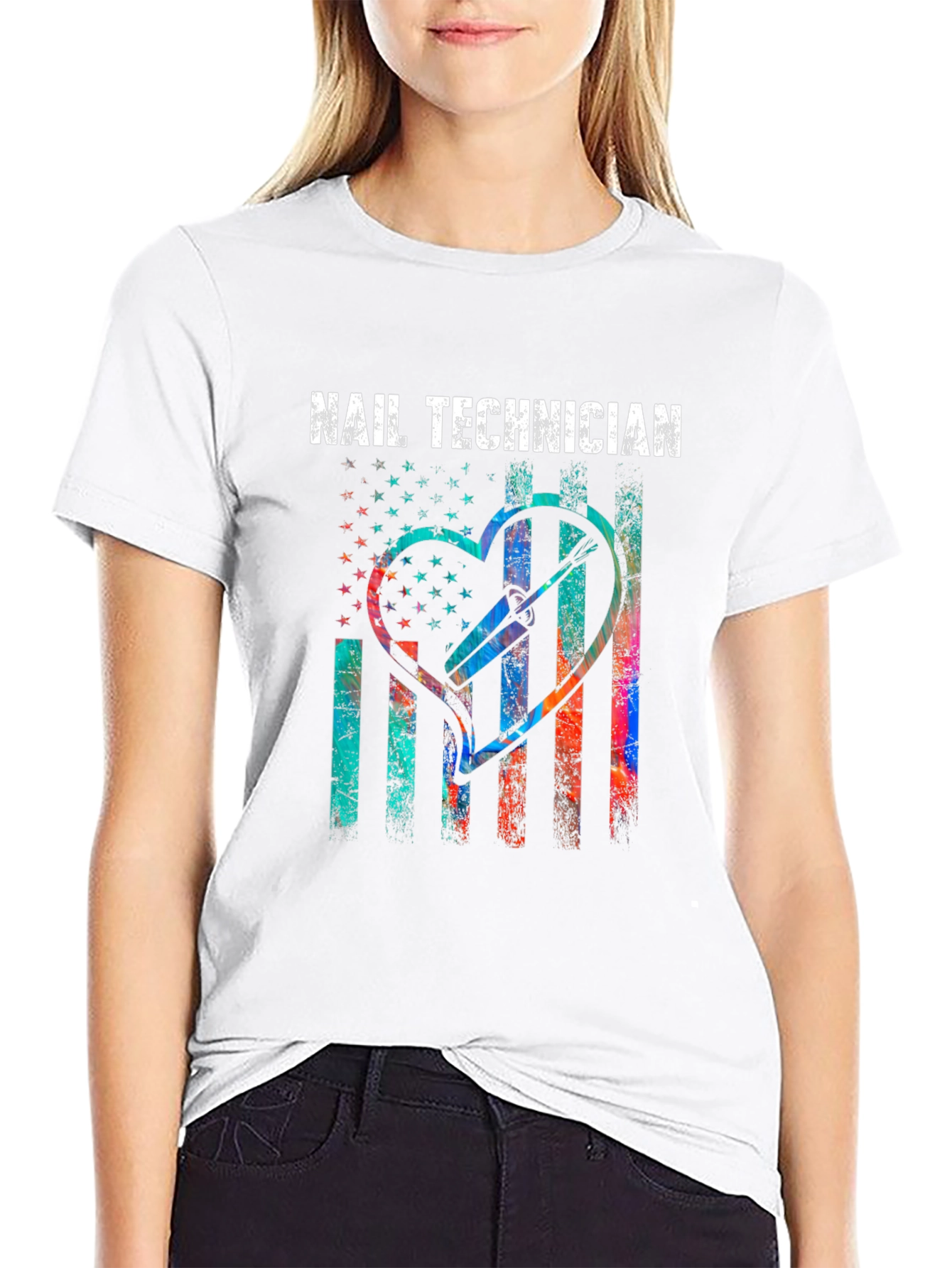 Nail Technician T-Shirt - Patriotic Heart Design