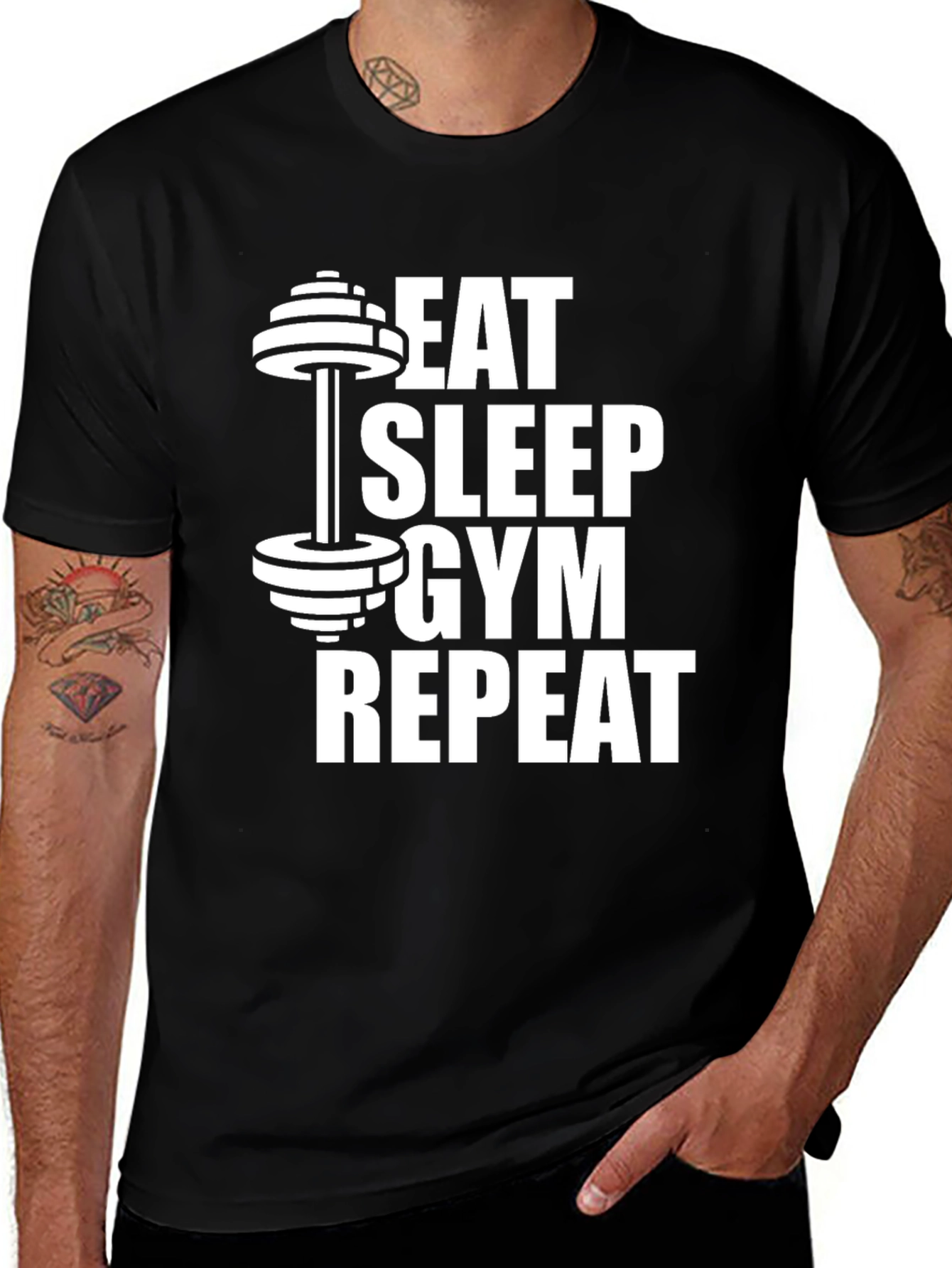 Eat Sleep Gym Repeat Black Graphic Tee