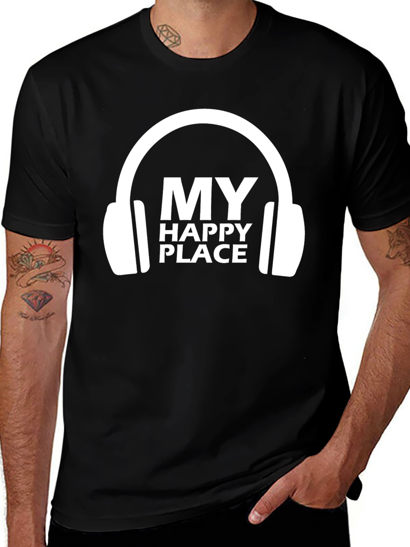 My Happy Place Headphones Graphic Tee - Black