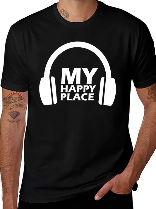 My Happy Place Headphones Graphic Tee - Black