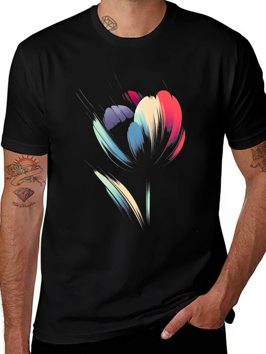 Abstract Floral Graphic Print Black T-Shirt