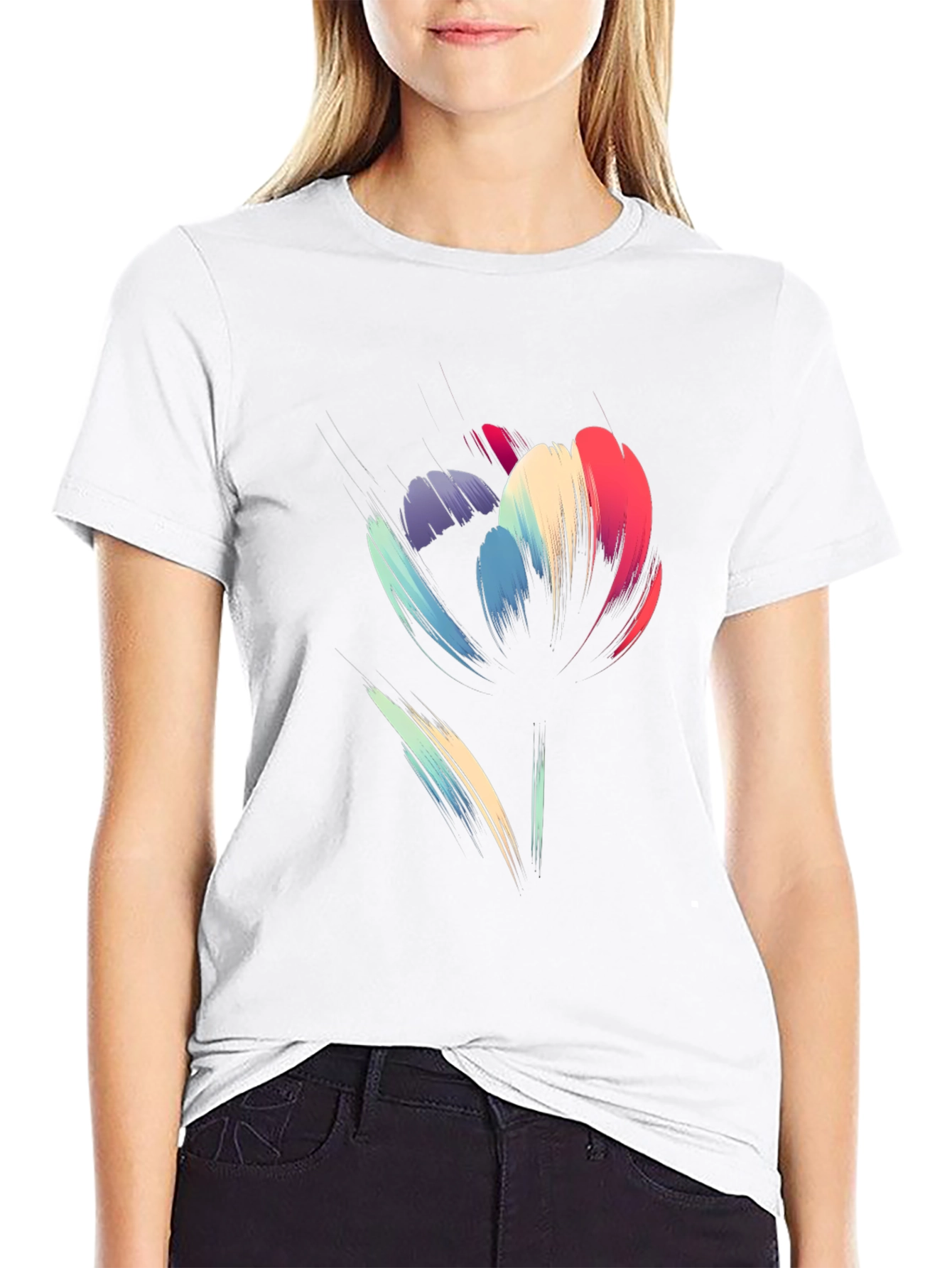 Abstract Floral Graphic Print Black T-Shirt