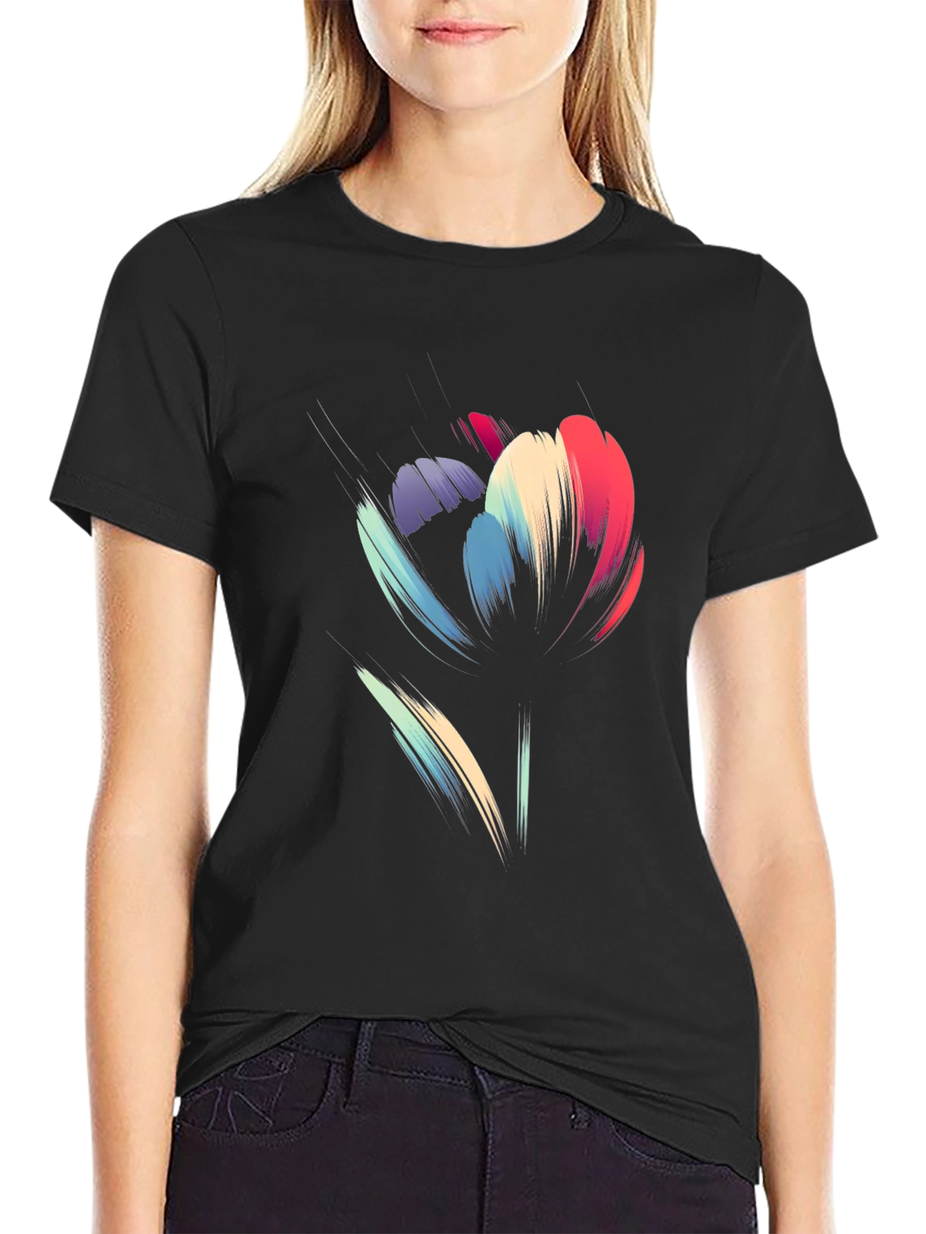 Abstract Floral Graphic Print Black T-Shirt