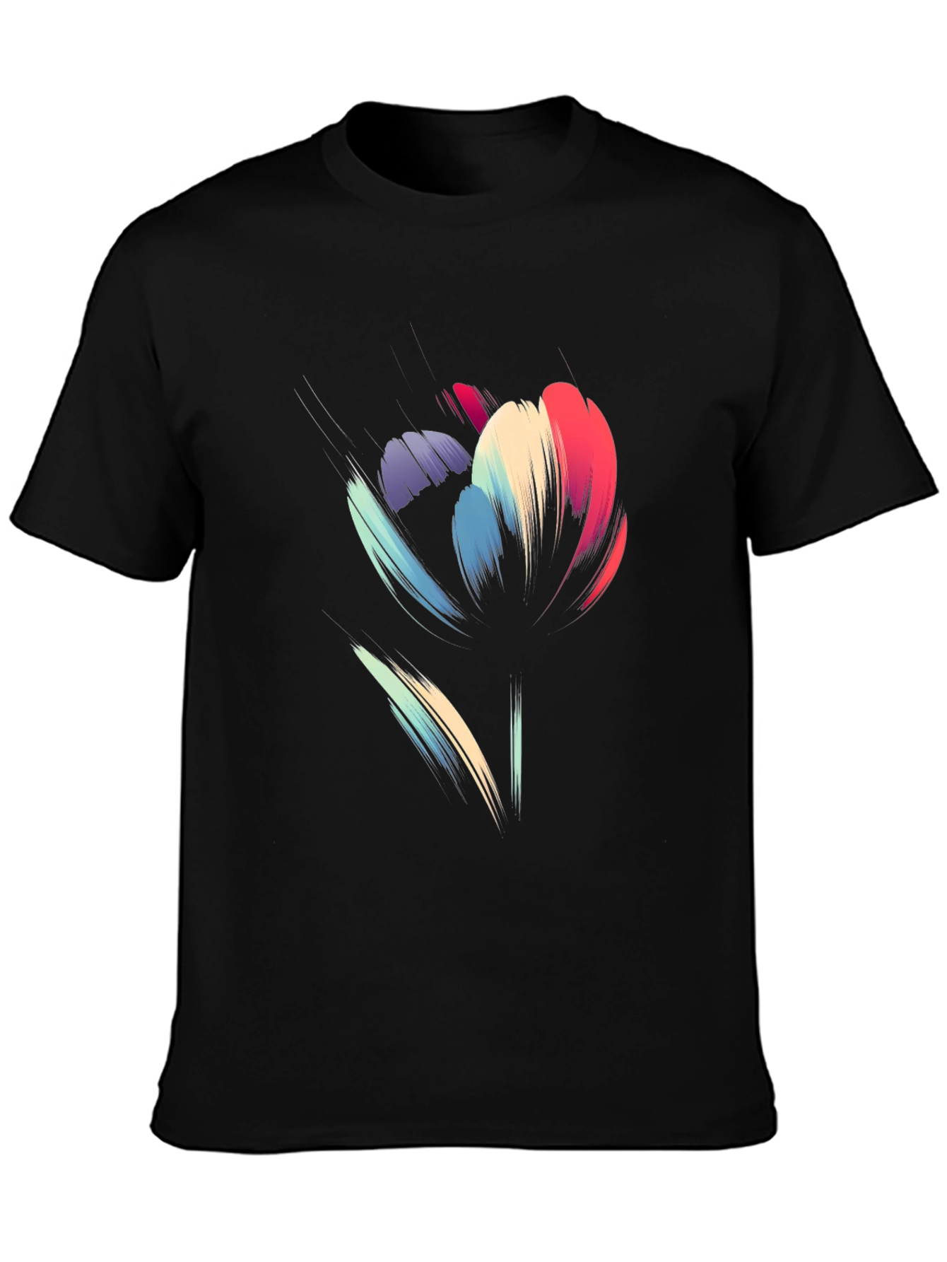 Abstract Floral Graphic Print Black T-Shirt