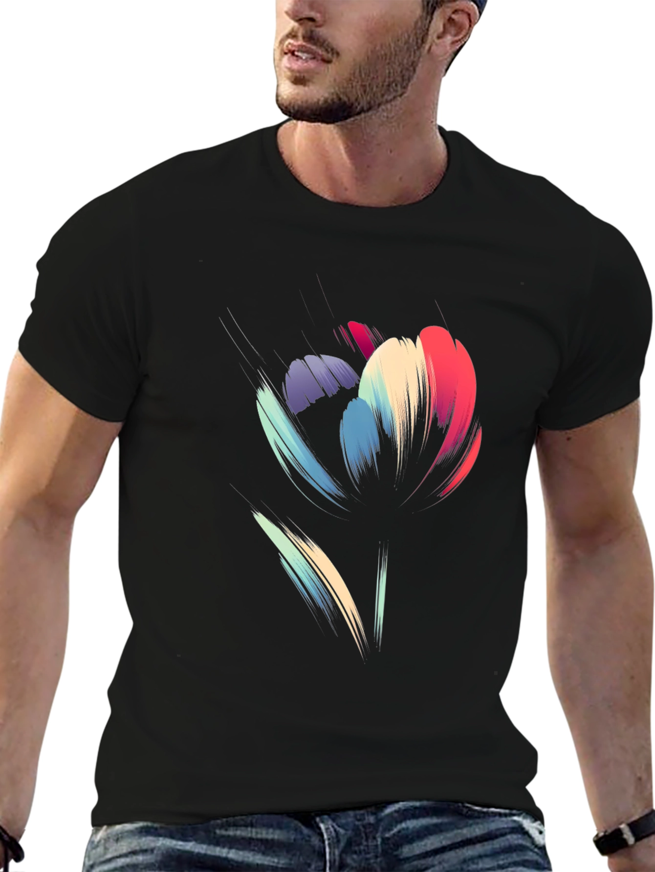 Abstract Floral Graphic Print Black T-Shirt