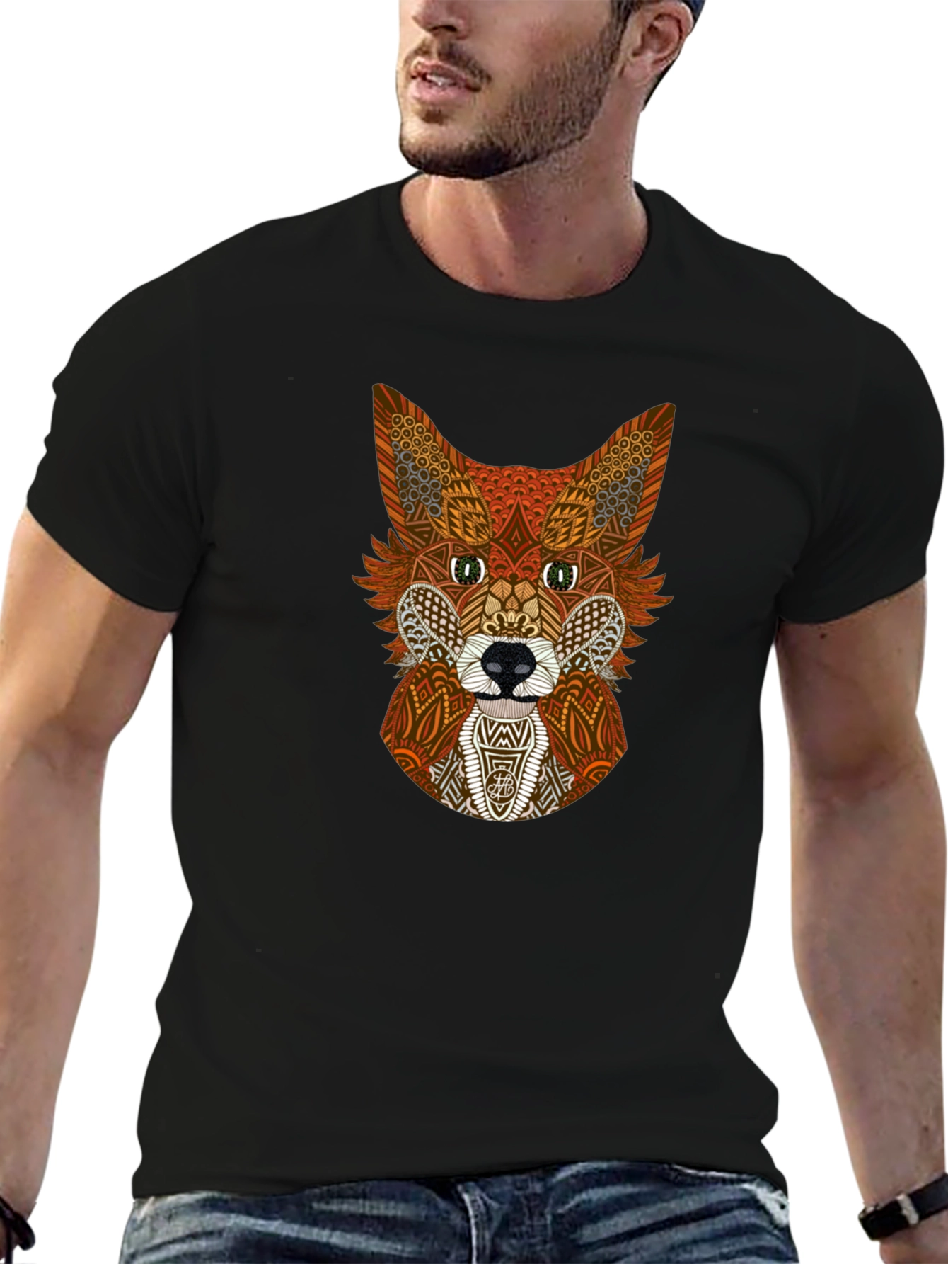 Geometric Fox Graphic Tee - Stylish Animal Print Shirt