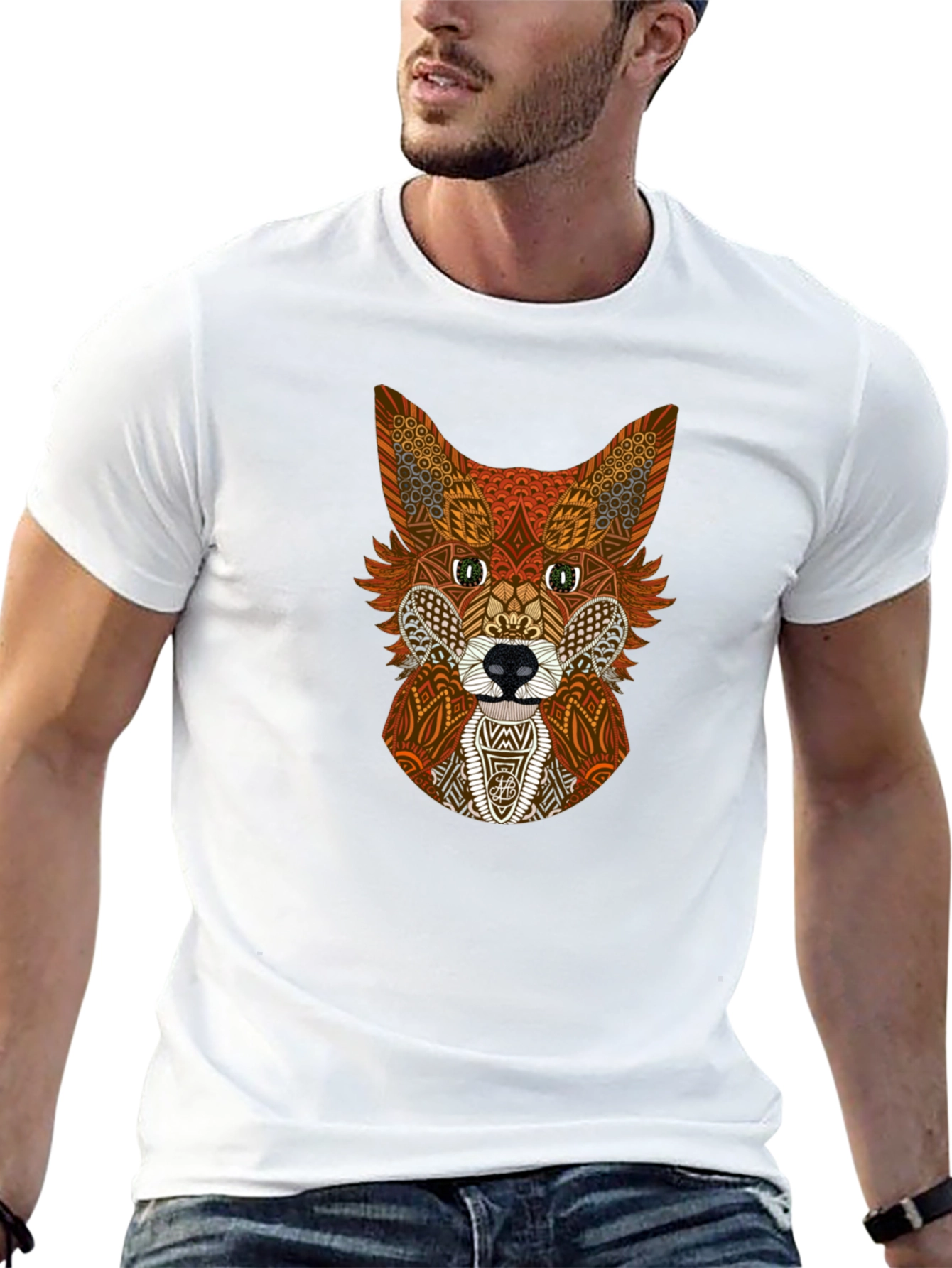Geometric Fox Graphic Tee - Stylish Animal Print Shirt
