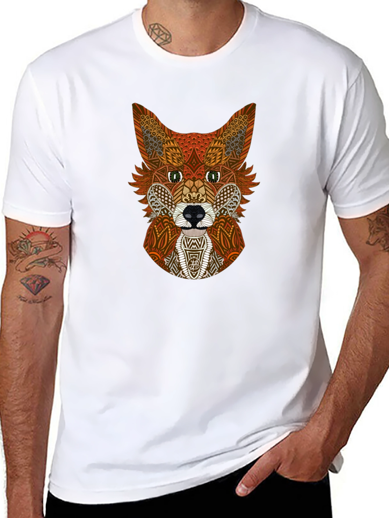 Geometric Fox Graphic Tee - Stylish Animal Print Shirt