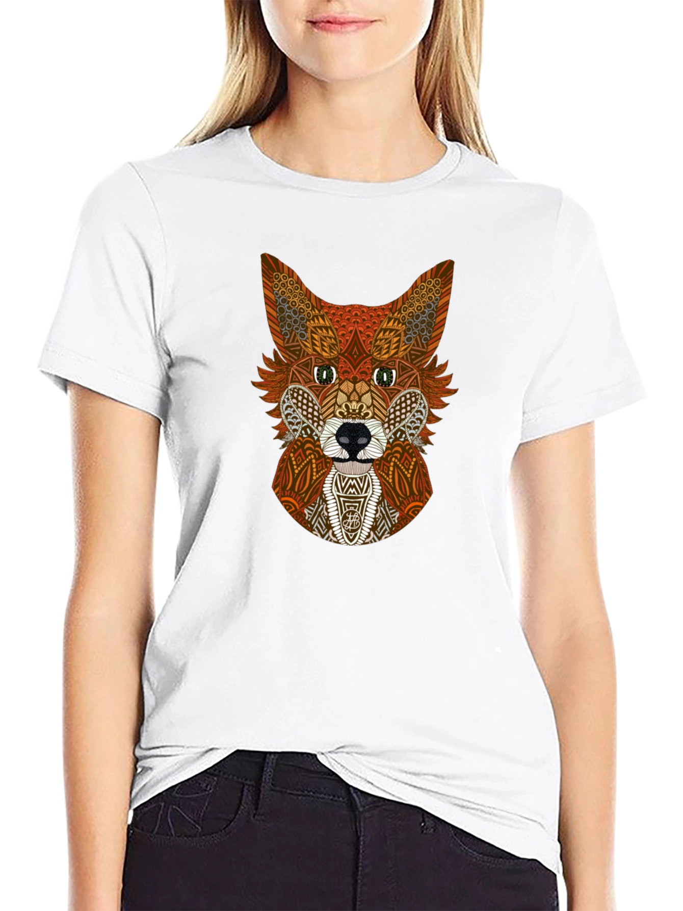 Geometric Fox Graphic Tee - Stylish Animal Print Shirt