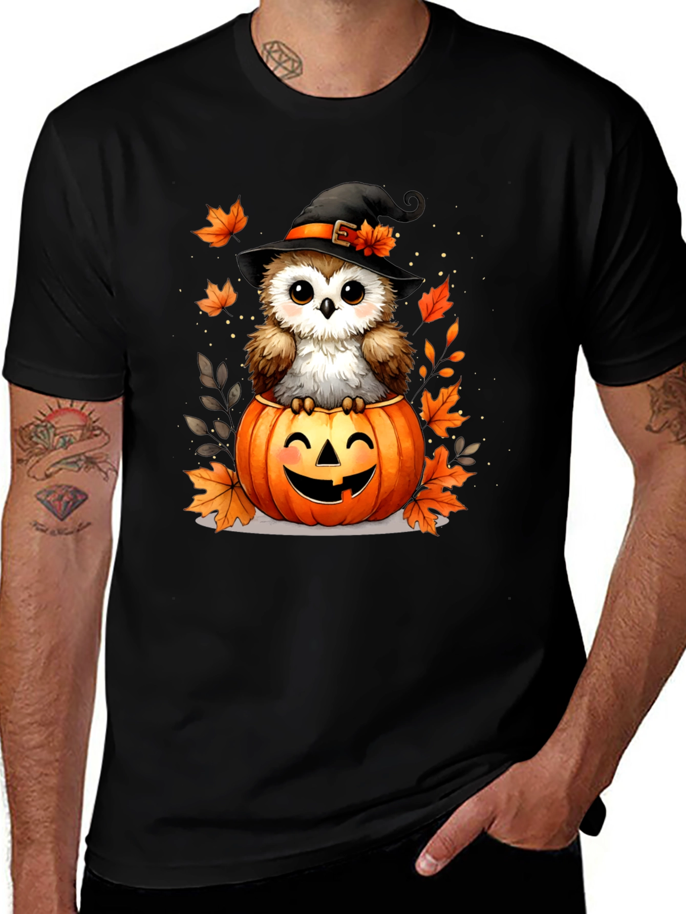 Halloween Owl T-Shirt - Pumpkin Witch Design