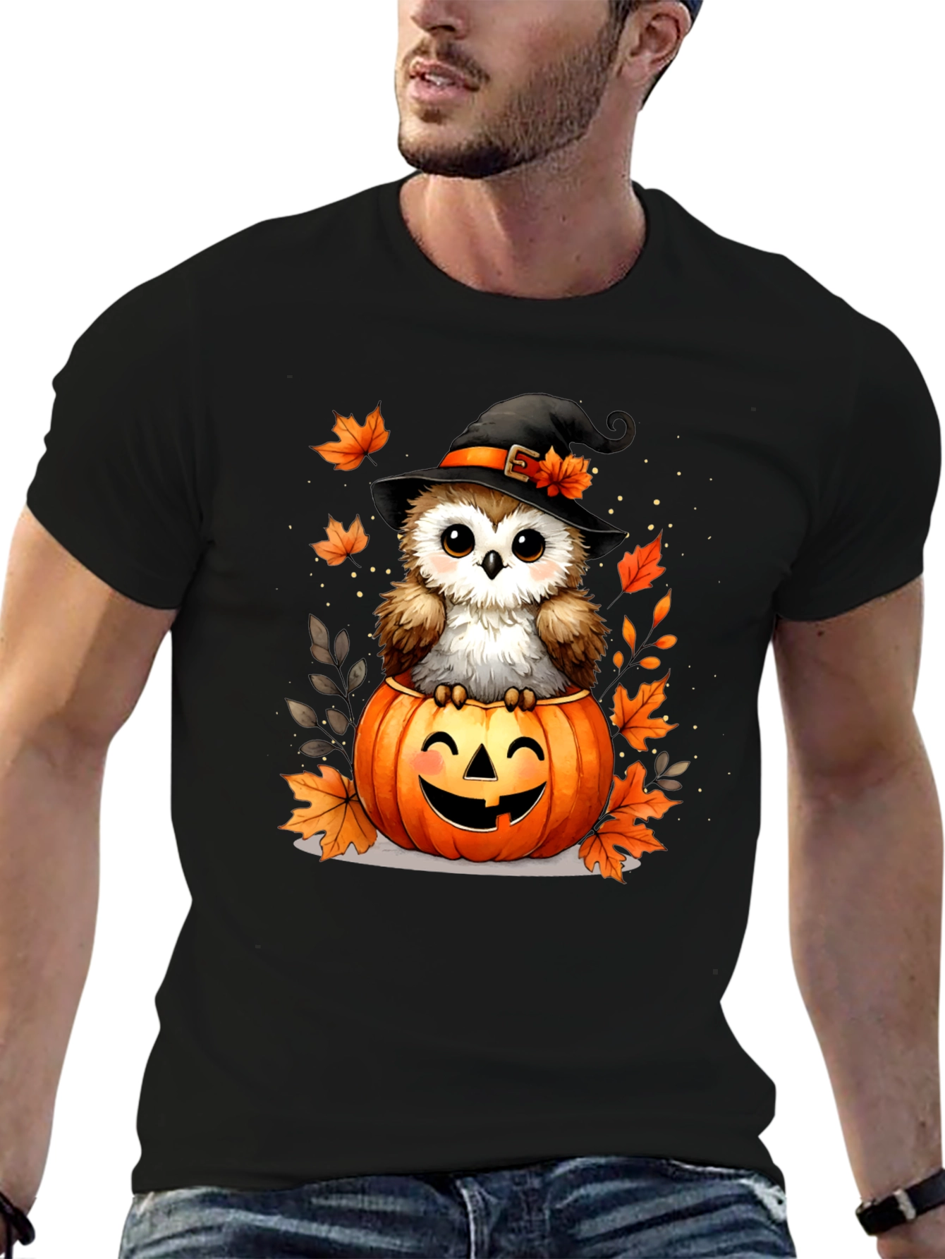 Halloween Owl T-Shirt - Pumpkin Witch Design
