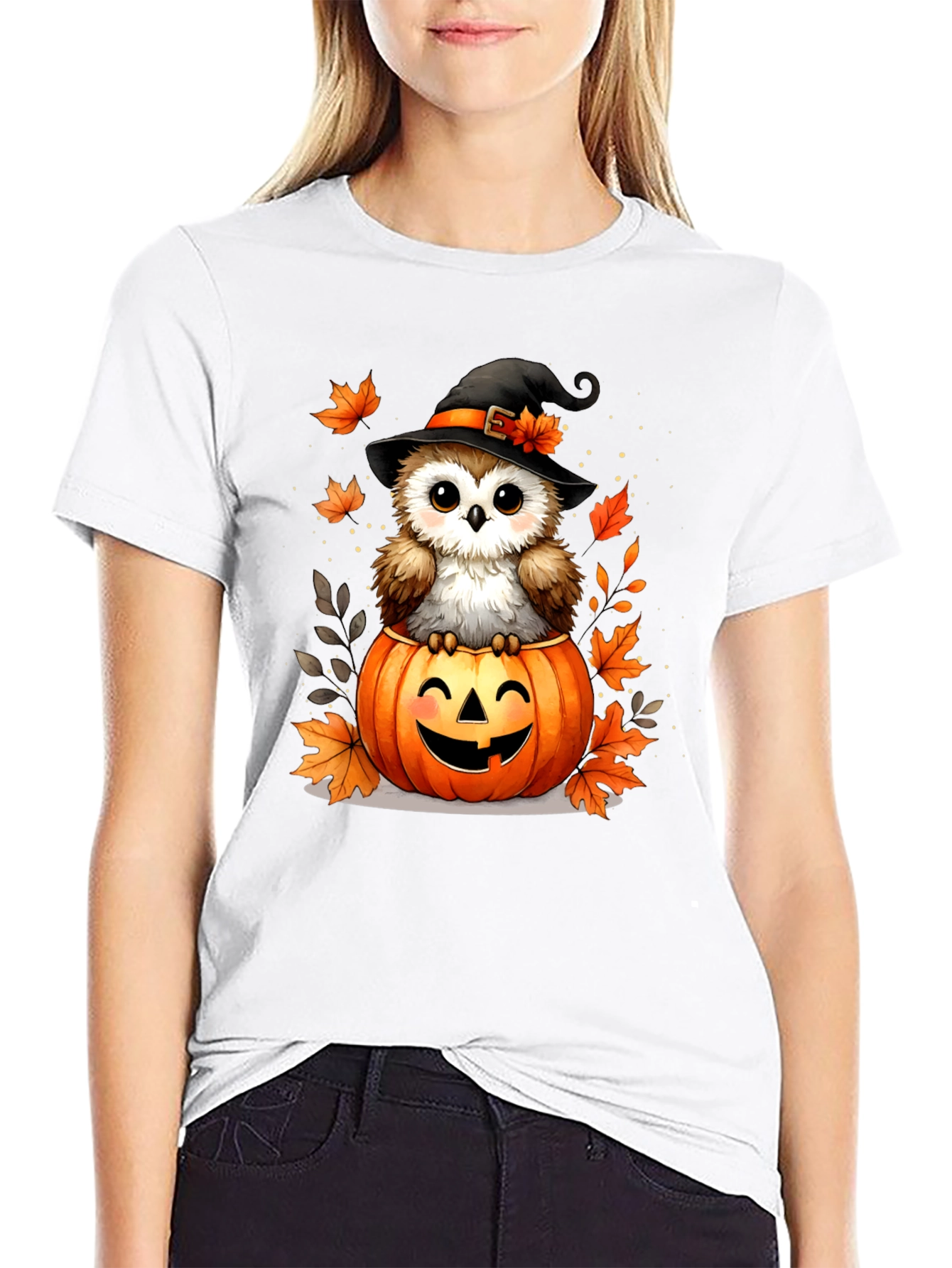 Halloween Owl T-Shirt - Pumpkin Witch Design