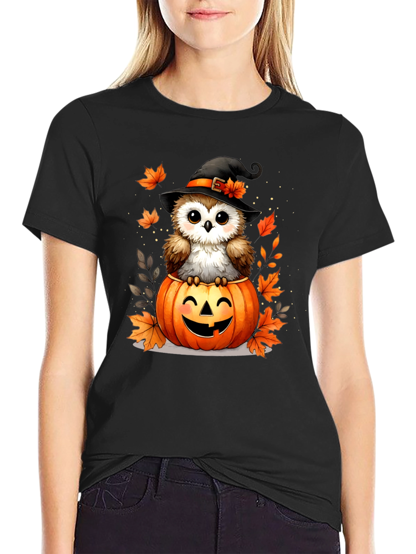Halloween Owl T-Shirt - Pumpkin Witch Design