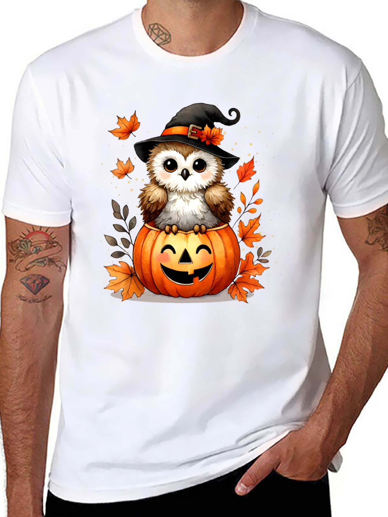 Halloween Owl T-Shirt - Pumpkin Witch Design