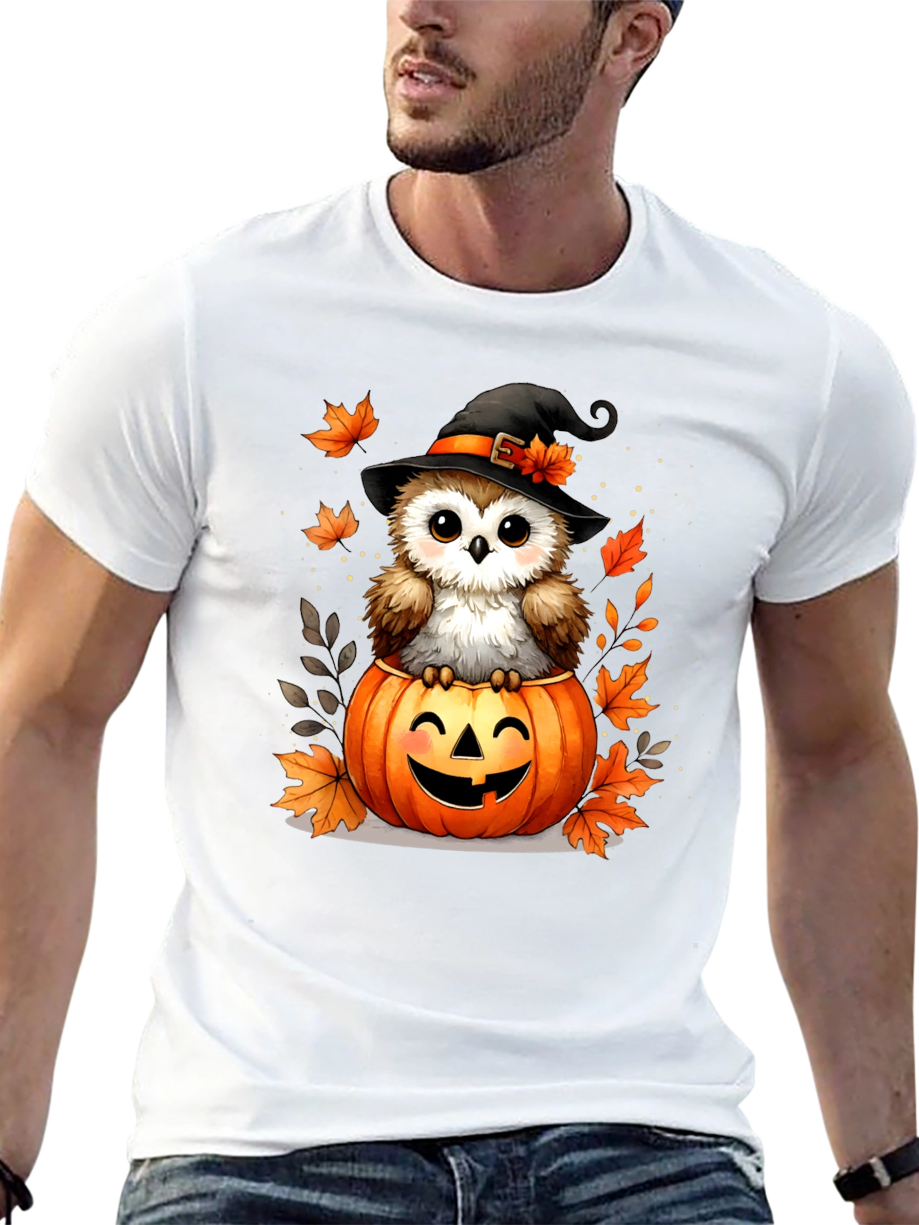 Halloween Owl T-Shirt - Pumpkin Witch Design