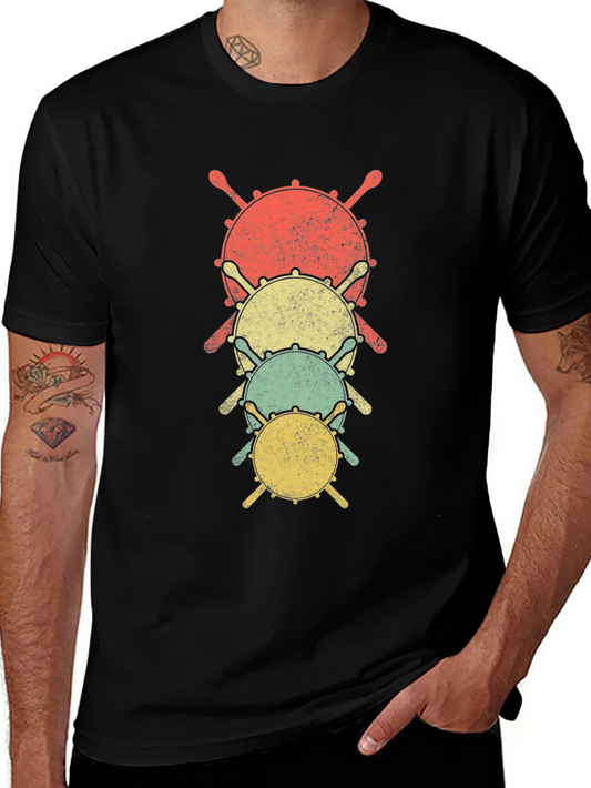 Retro Drum Stack Graphic Tee - Musicians Black T-Shirt