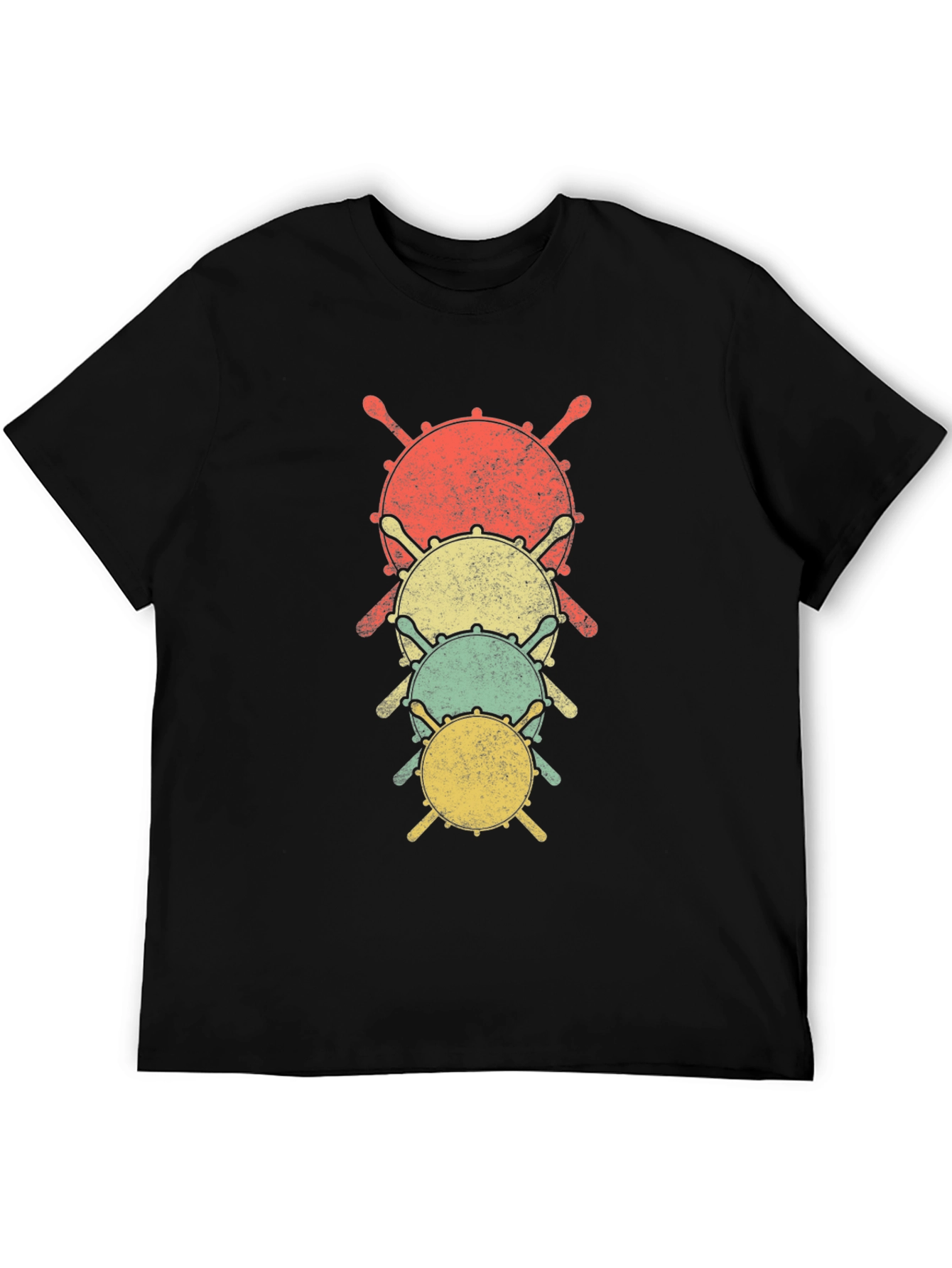 Retro Drum Stack Graphic Tee - Musicians Black T-Shirt