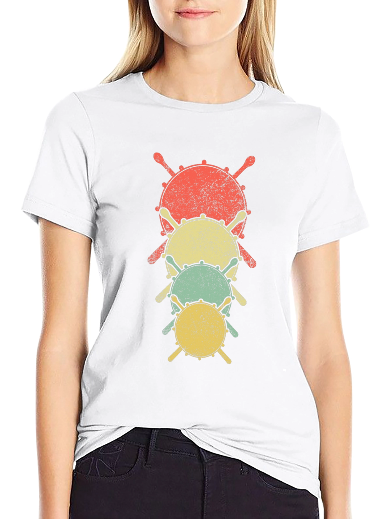 Retro Drum Stack Graphic Tee - Musicians Black T-Shirt