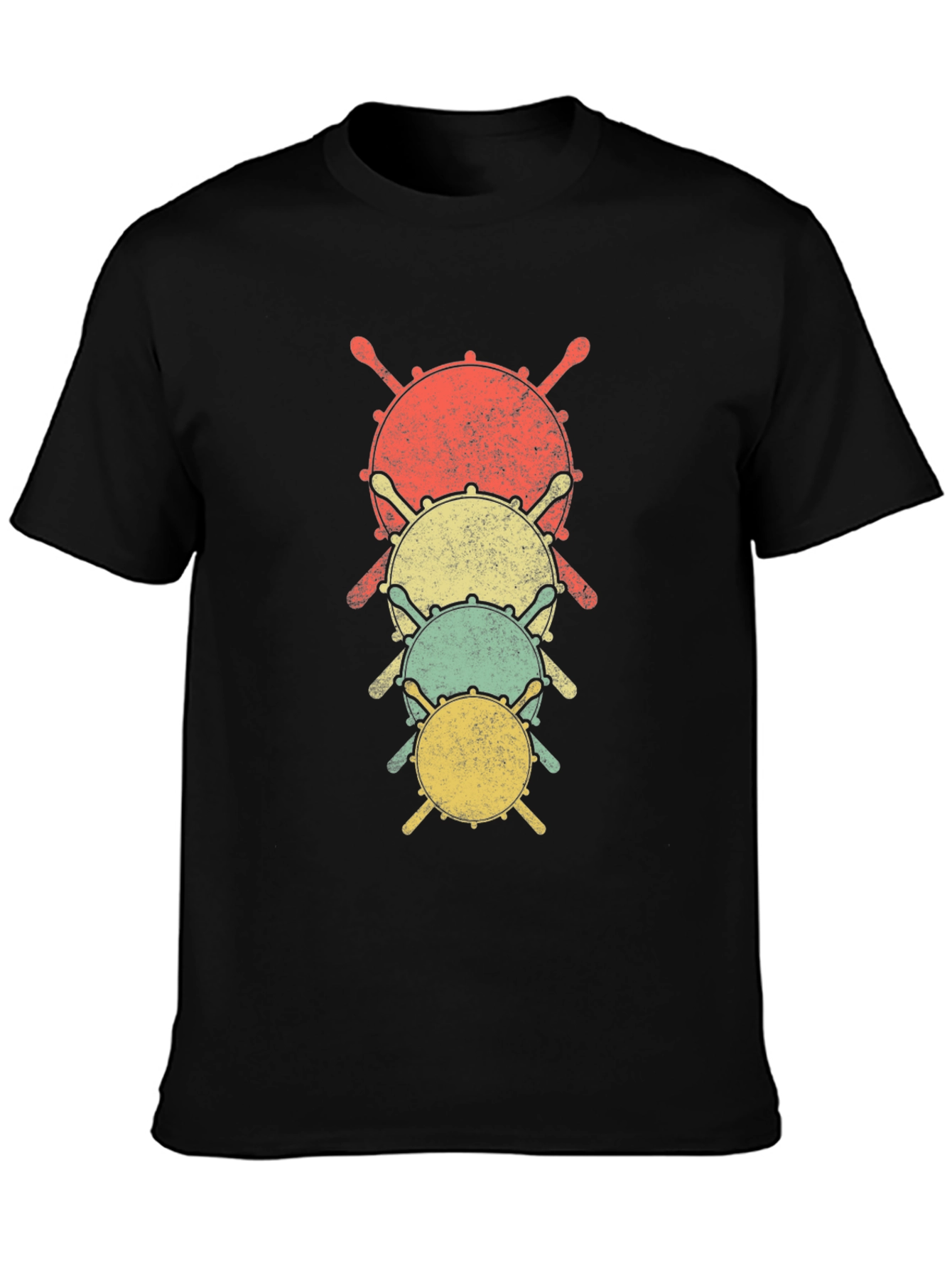 Retro Drum Stack Graphic Tee - Musicians Black T-Shirt