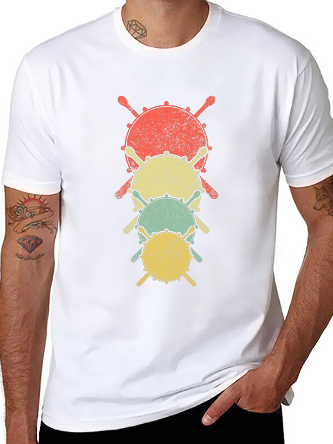 Retro Drum Stack Graphic Tee - Musicians Black T-Shirt