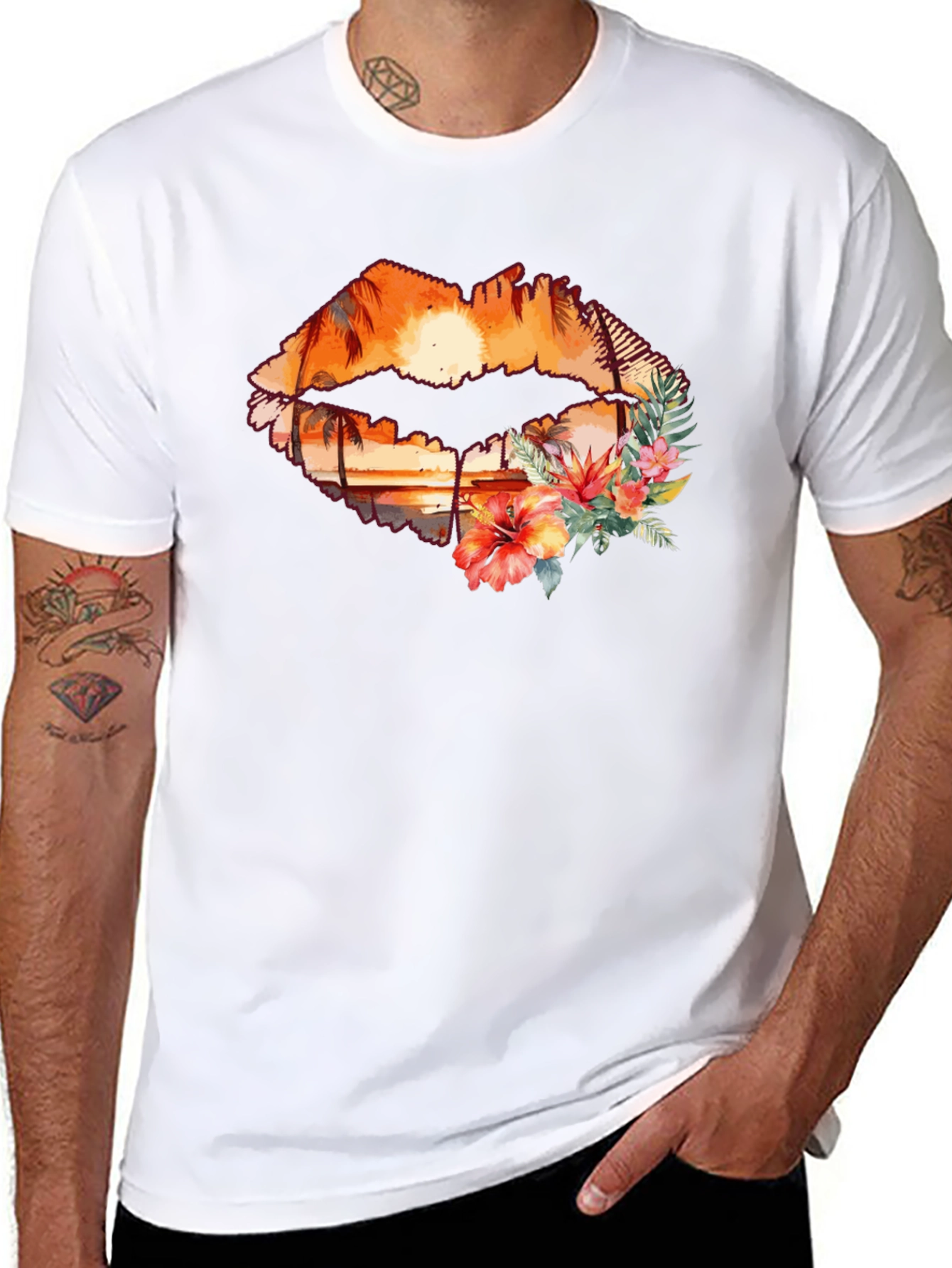 Sunset Lips Graphic T-Shirt - Tropical Paradise