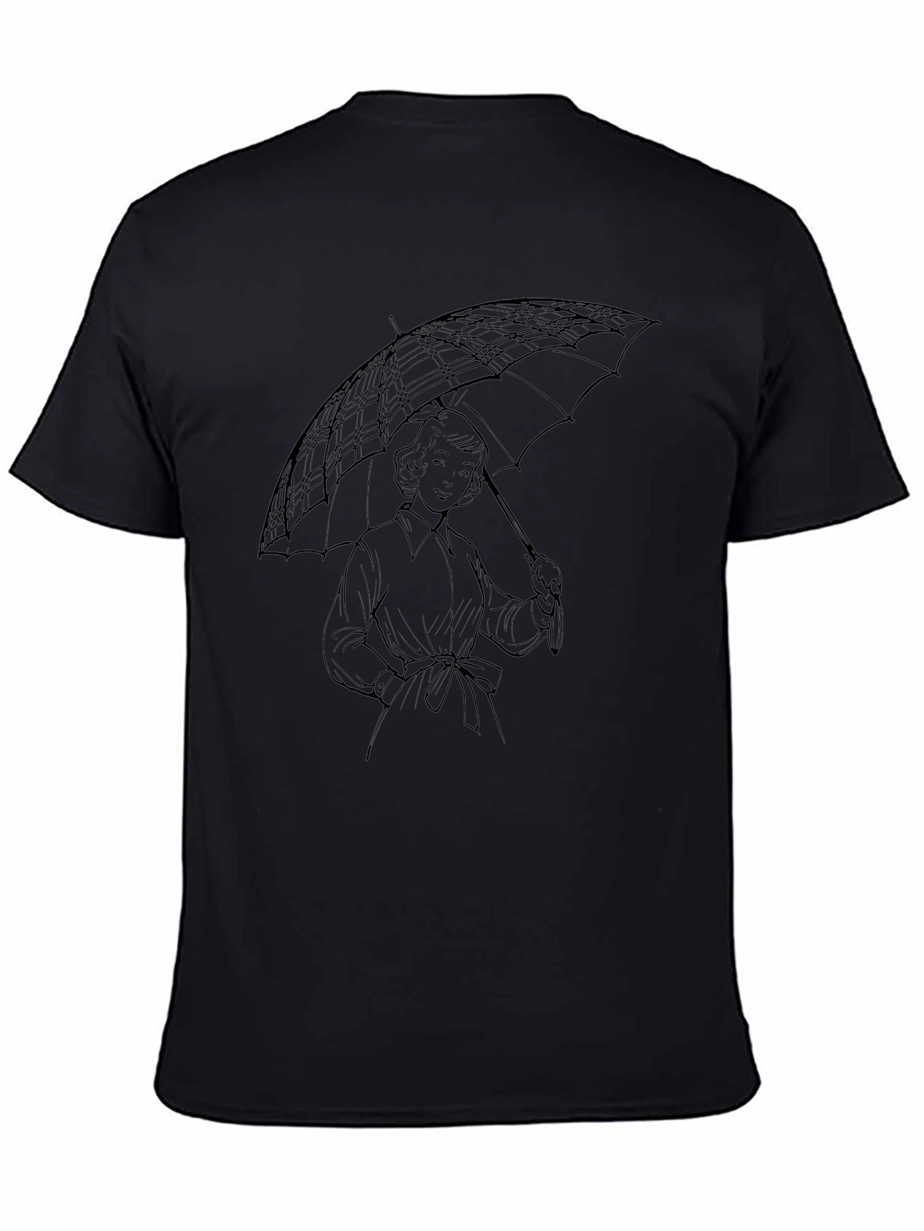Classic Woman with Umbrella Black T-Shirt
