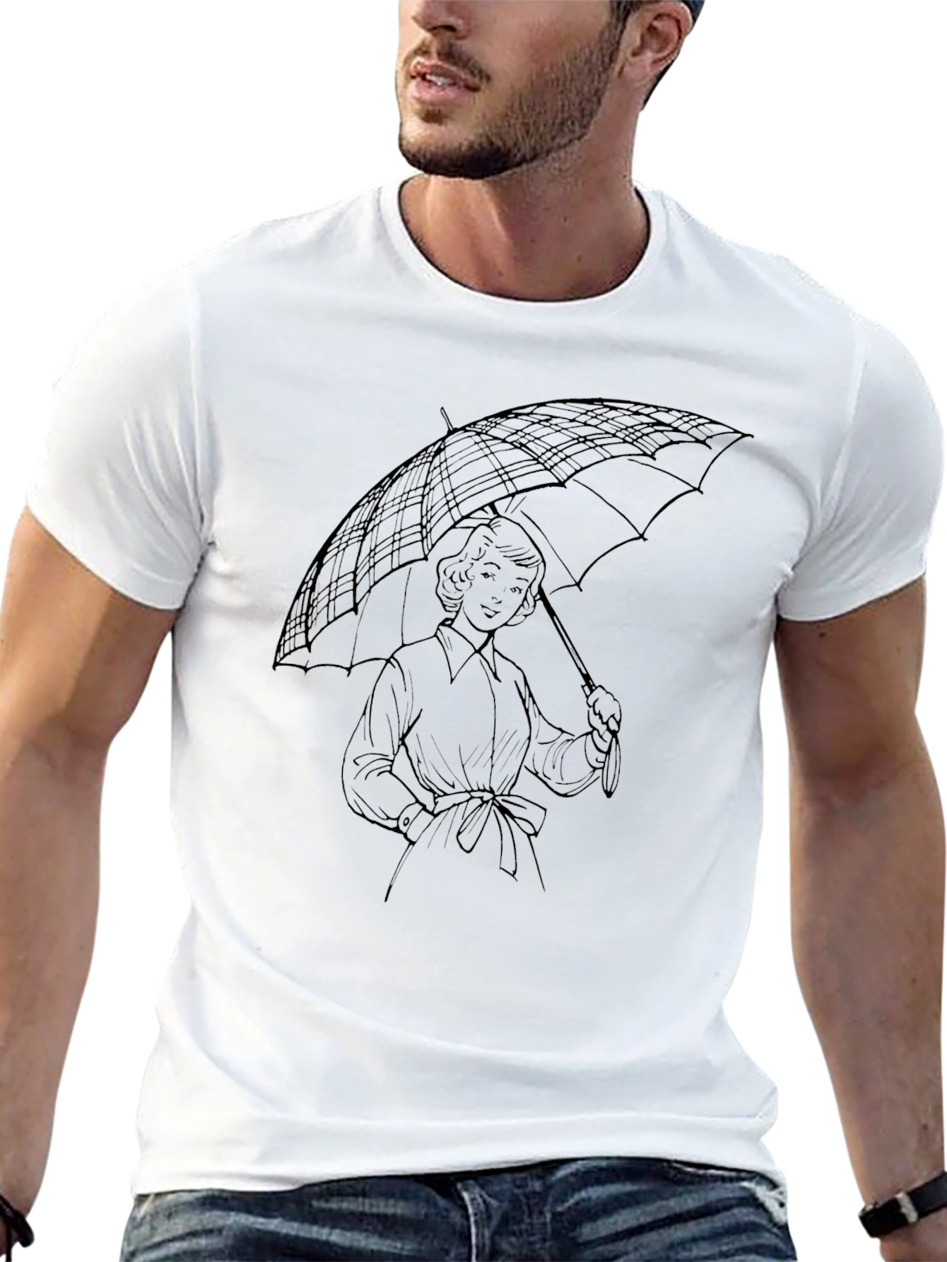Classic Woman with Umbrella Black T-Shirt