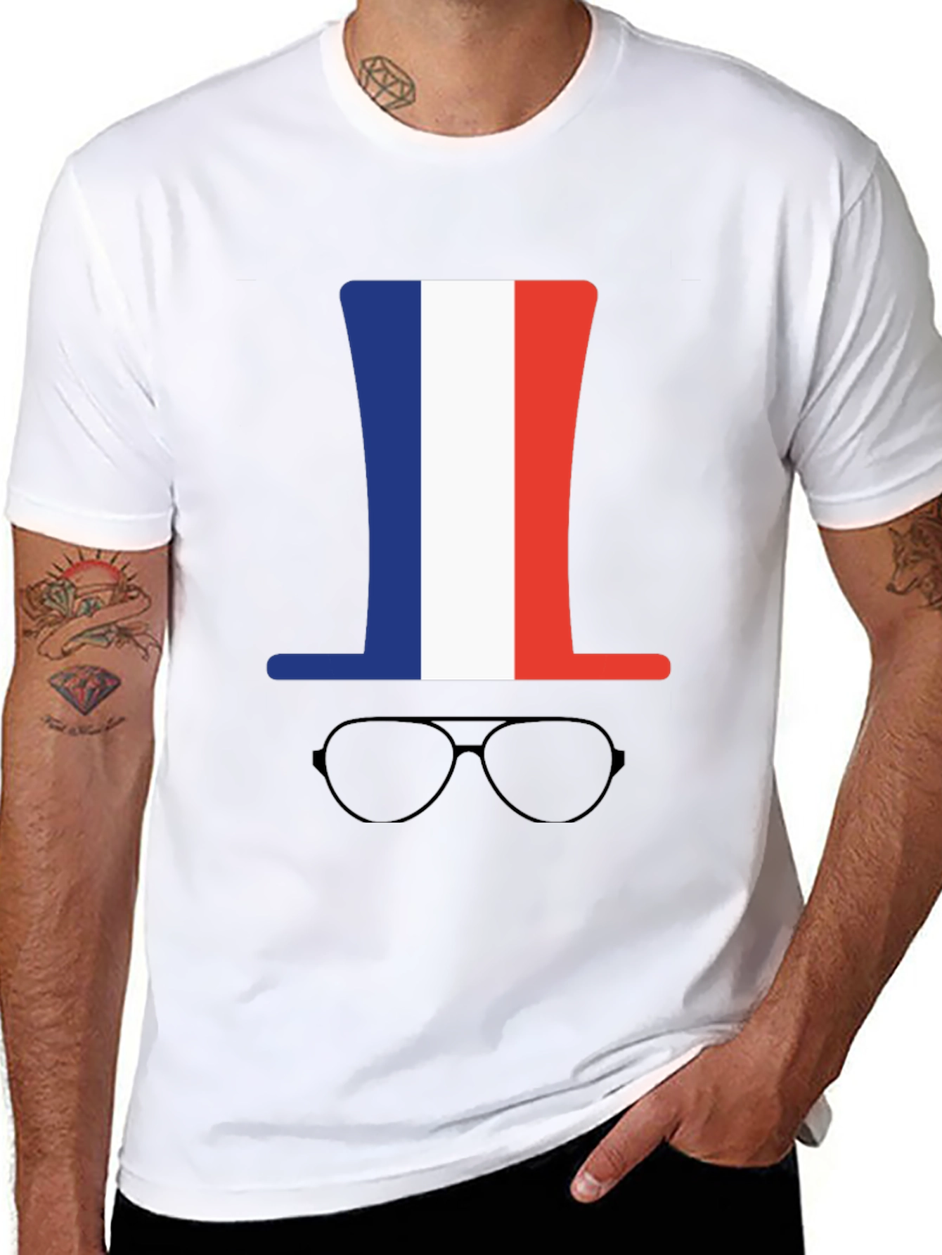 French Flag Hat & Glasses Graphic Tee