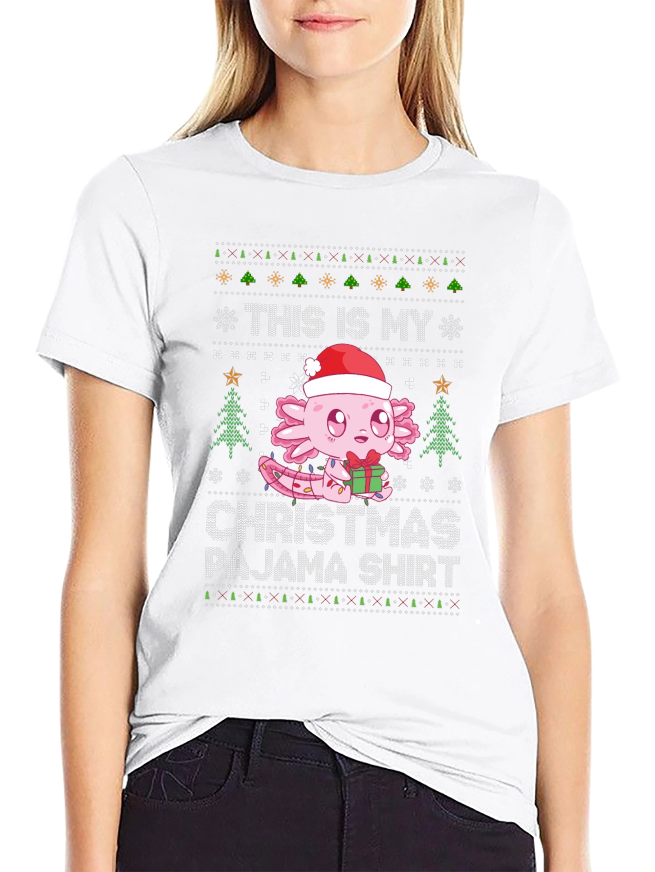 Axolotl Christmas Pajama Shirt - Ugly Sweater Style Tee