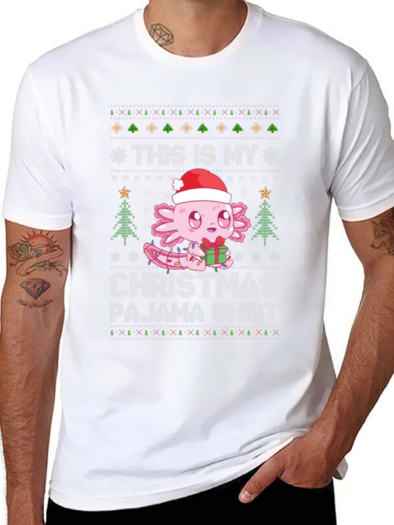 Axolotl Christmas Pajama Shirt - Ugly Sweater Style Tee